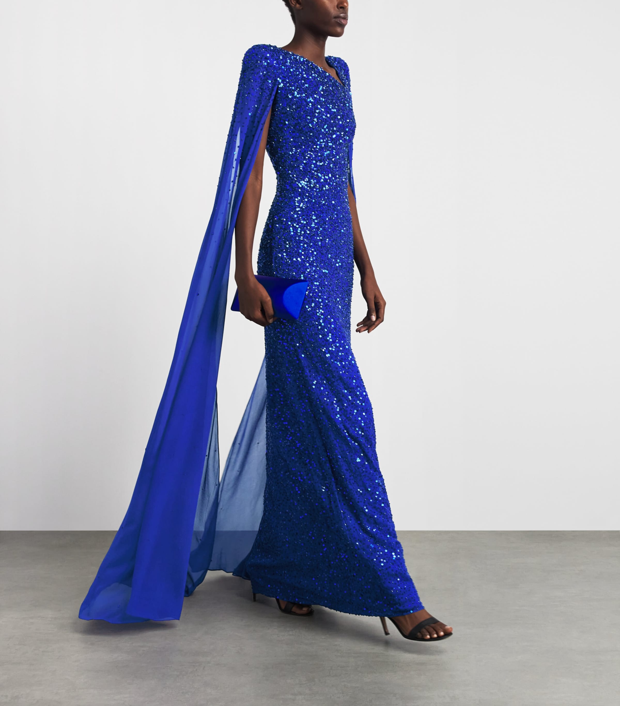 Jenny Packham Womens Sequin Cape Twilight Gown Cobalt Blue Image 2