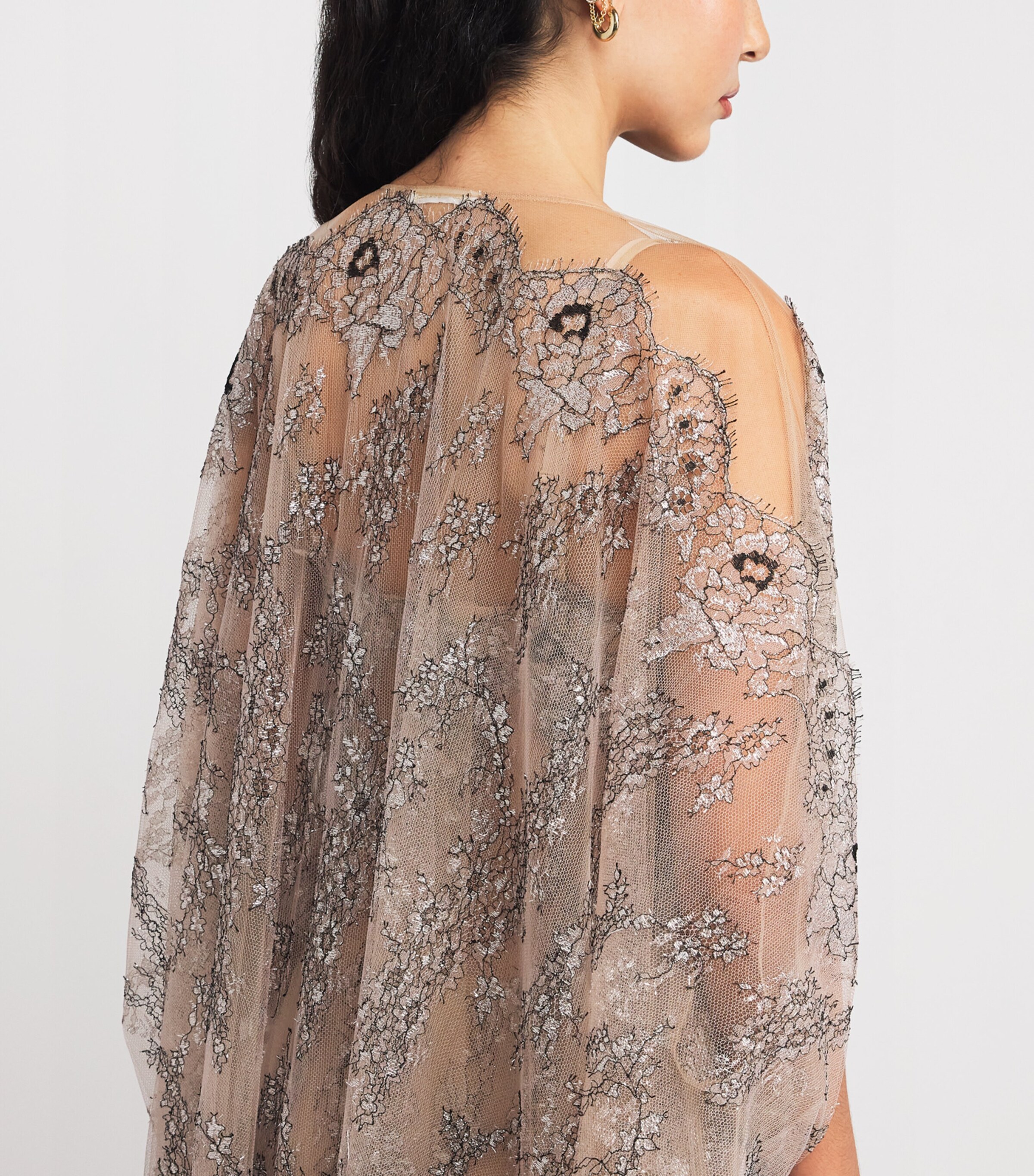 Embroidered Maxi Kaftan Robe NUDE/SILVER/BLACK Image 6