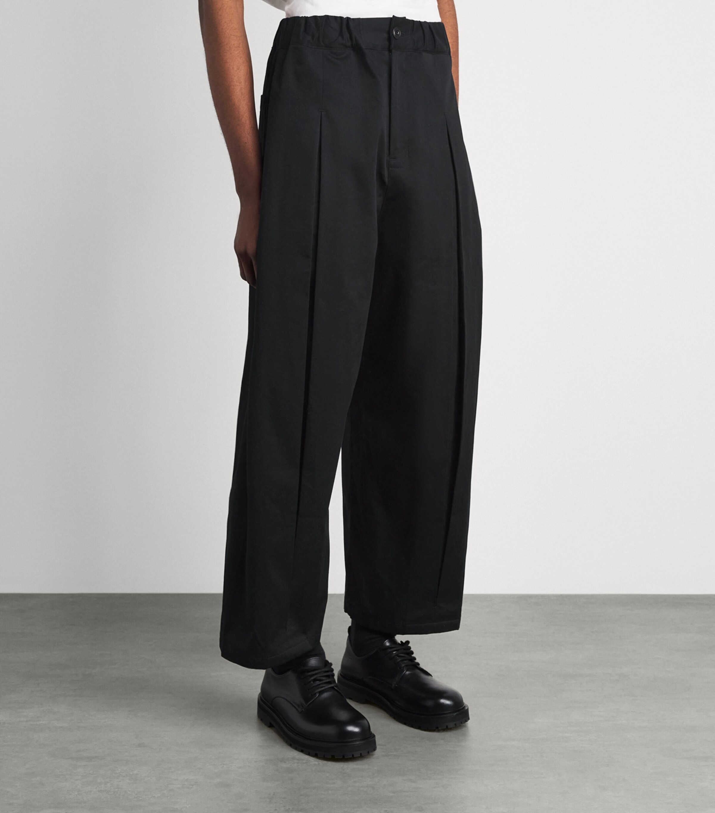 Sage Nation Mens Box-Pleat Wide-Leg Trousers Black Image 4