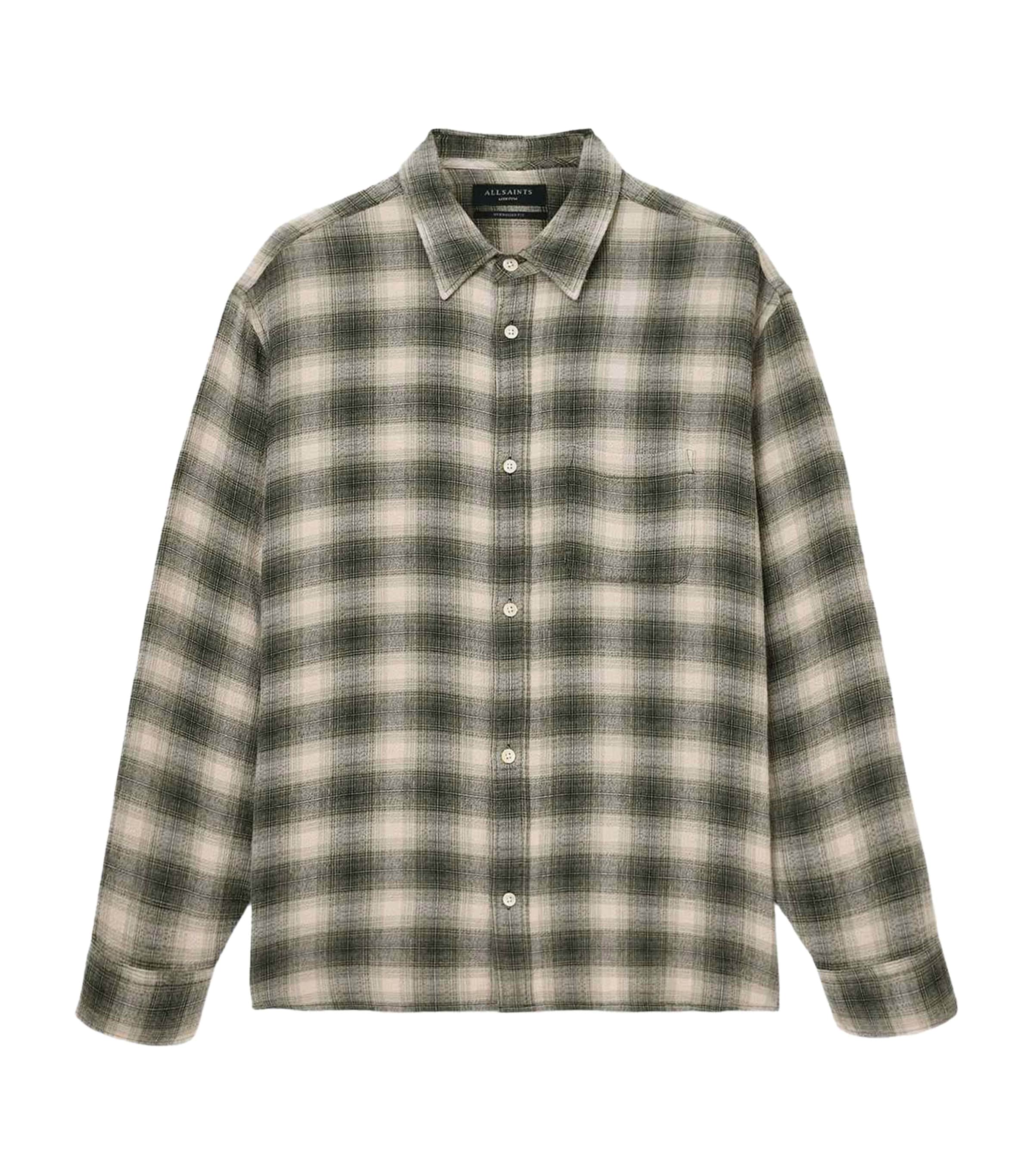 AllSaints Mens Check Lumley Shirt Pale Olive Green Image 1