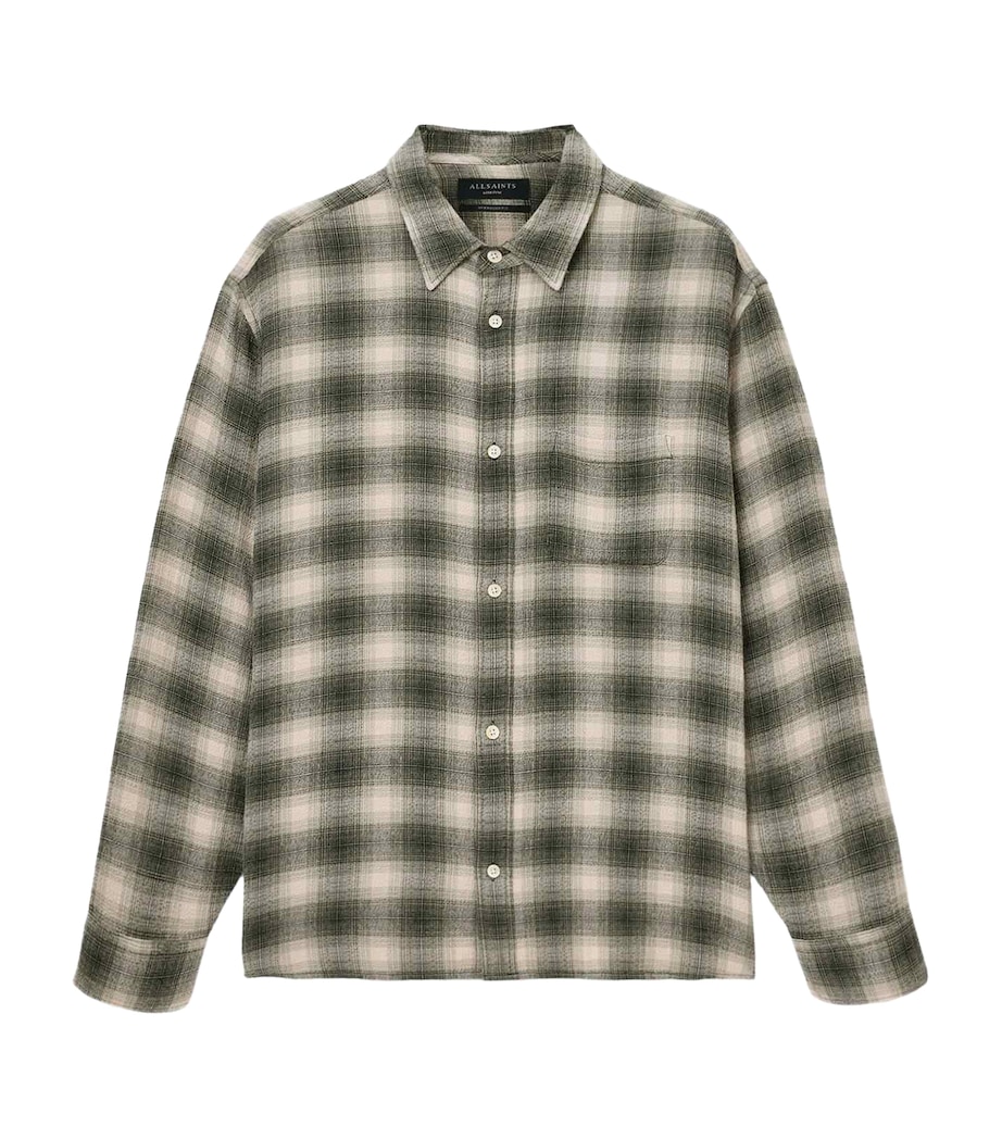 AllSaints Mens Check Lumley Shirt Pale Olive Green Image 1