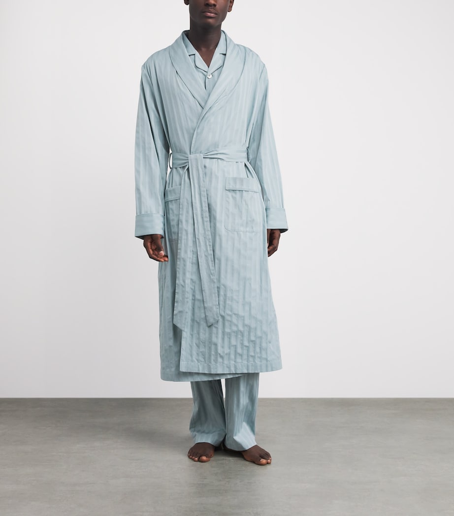 Harrods Mens Cotton Satin-Stripe Night Robe Green Image 2