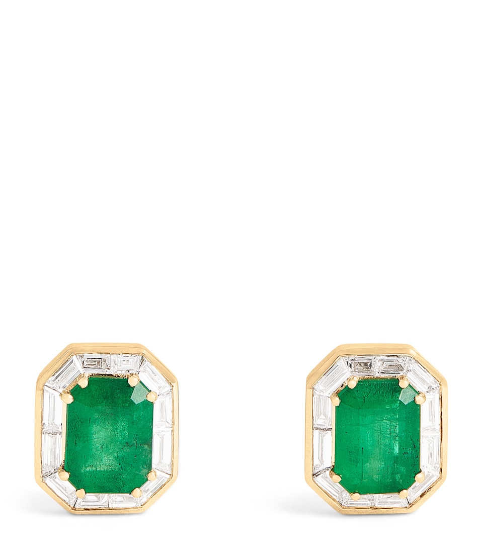 SHAY Yellow Gold, Diamond and Emerald Halo Earrings Yellow Gold