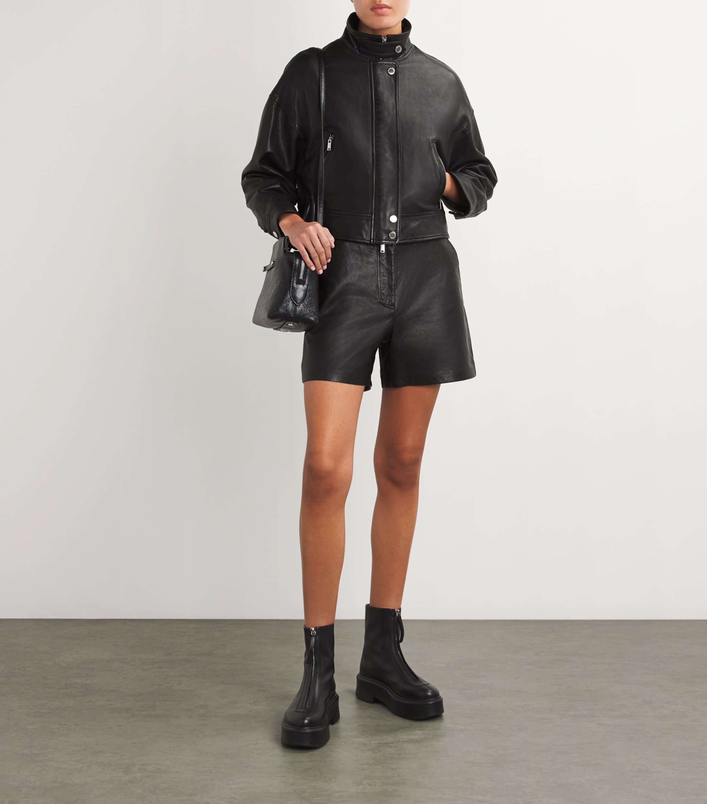 Leather Bomber Jacket BLACK Image 2