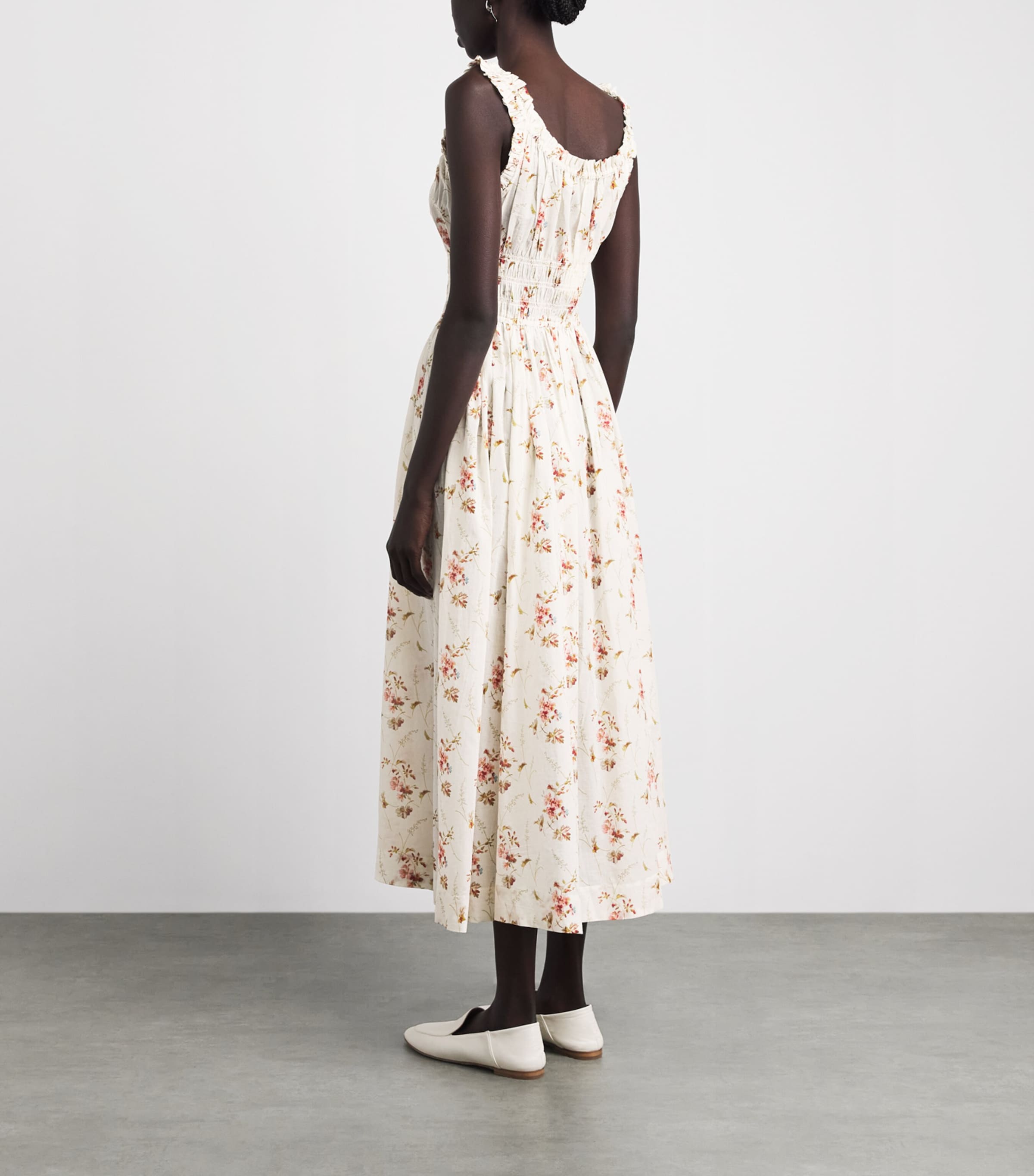 DÔEN Womens Organic Cotton Emmaretta Midi Dress Blanc Prairie Rose Image 4