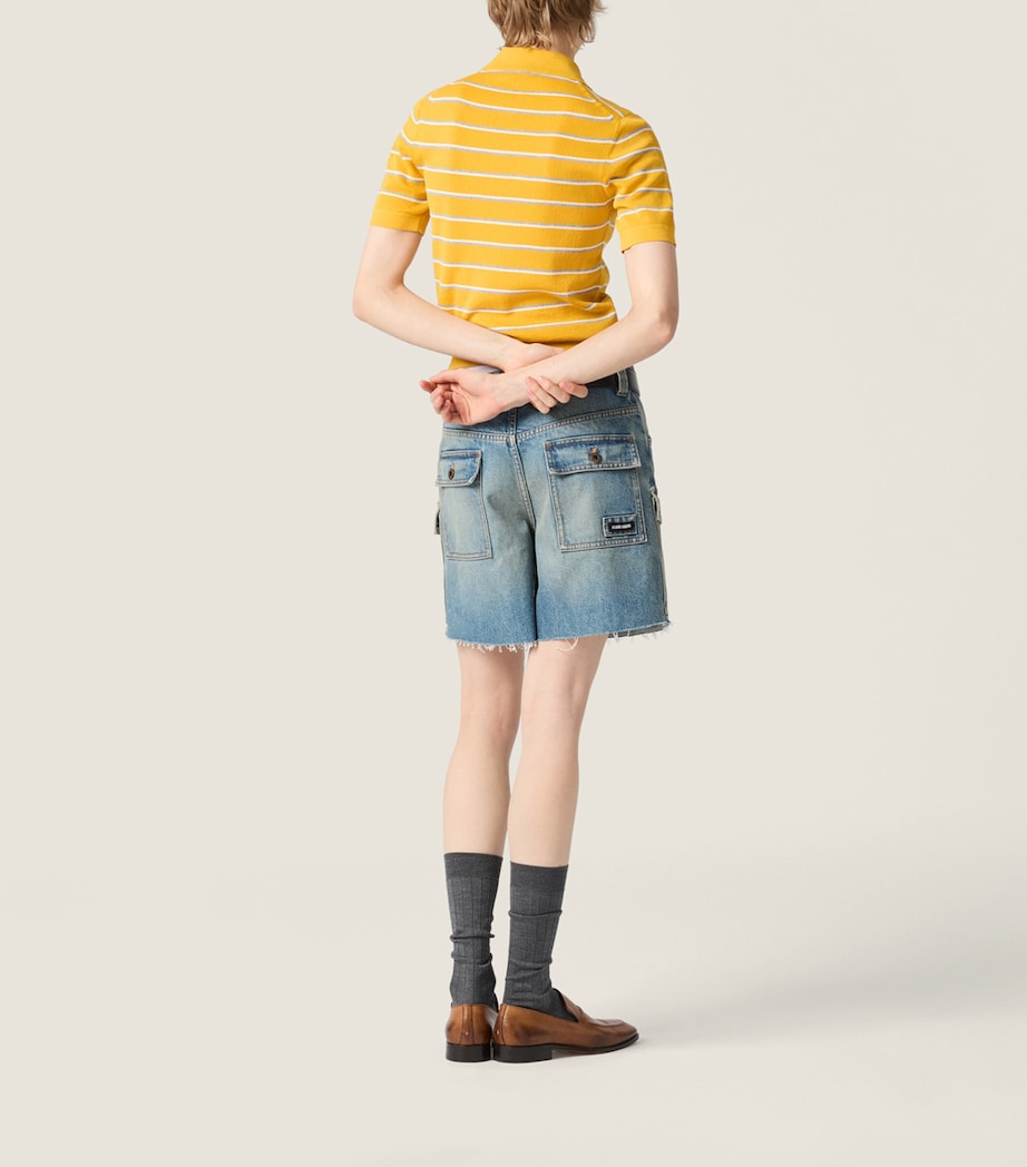 Miu Miu Womens Cotton Stripe Polo Shirt Yellow Image 3