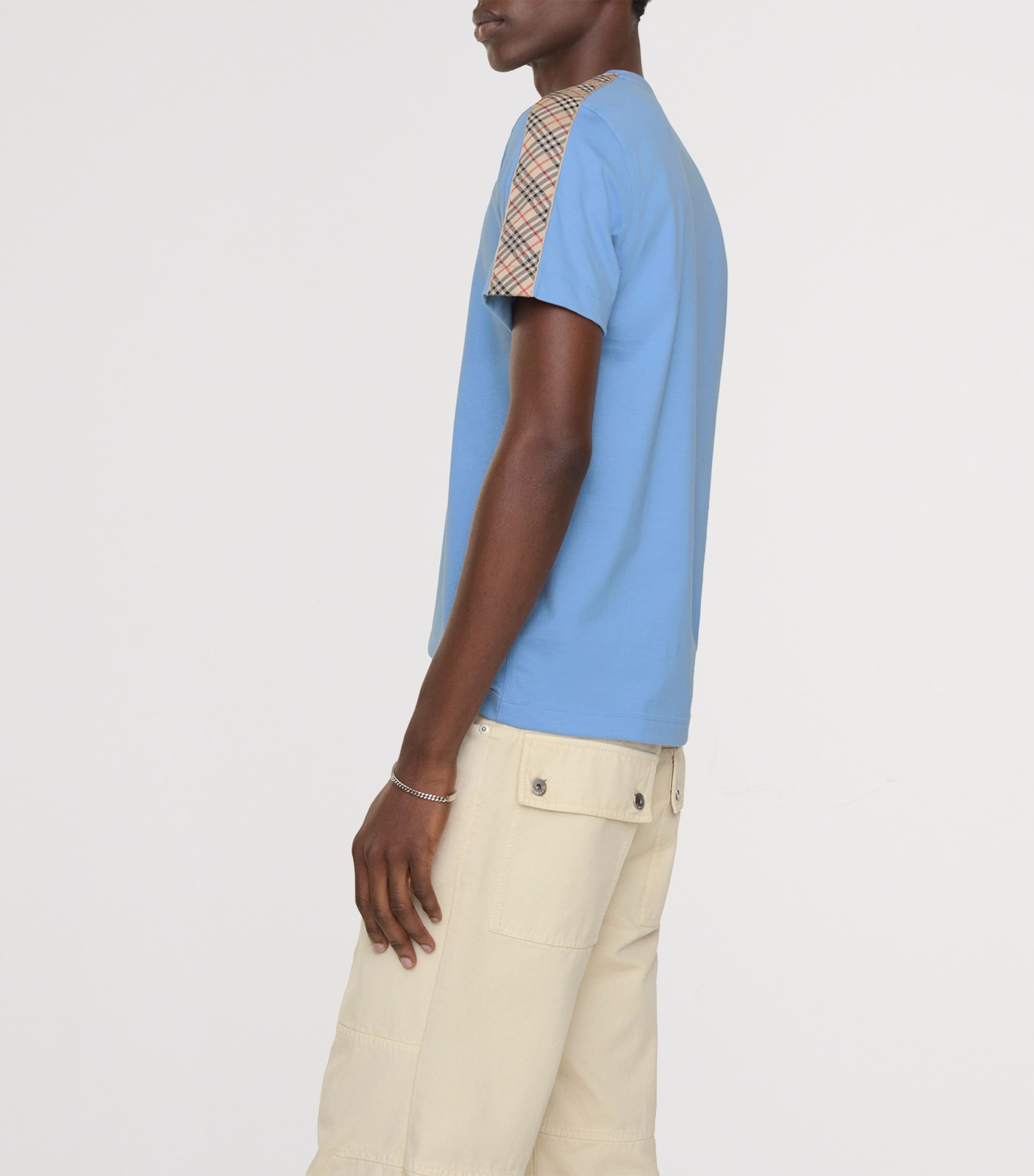 Burberry Mens Check-Trim T-Shirt Cornflower Blue Image 3