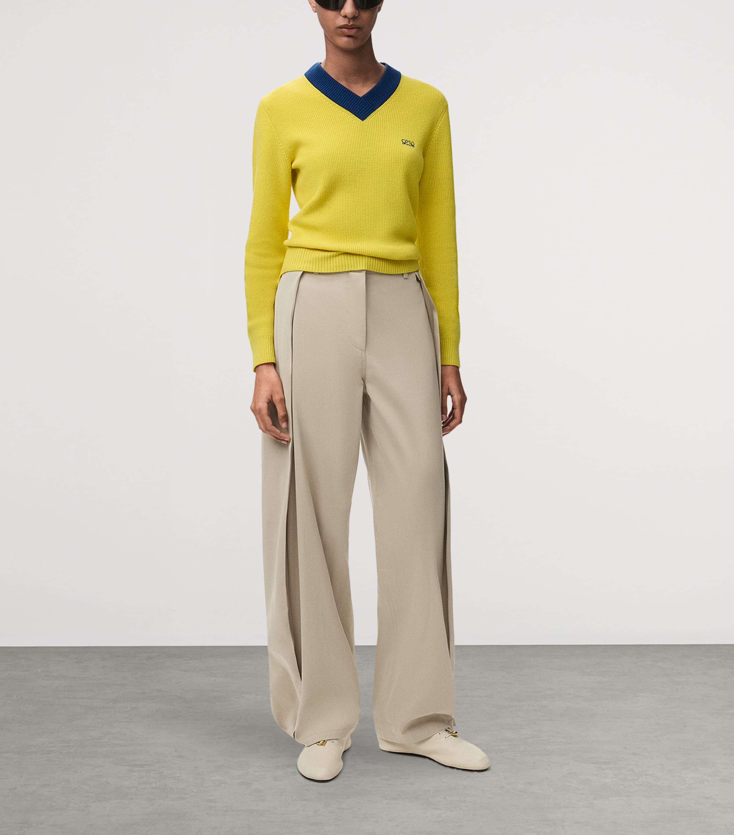 LOEWE Womens Cotton-Silk Layered Trousers Beige Image 2