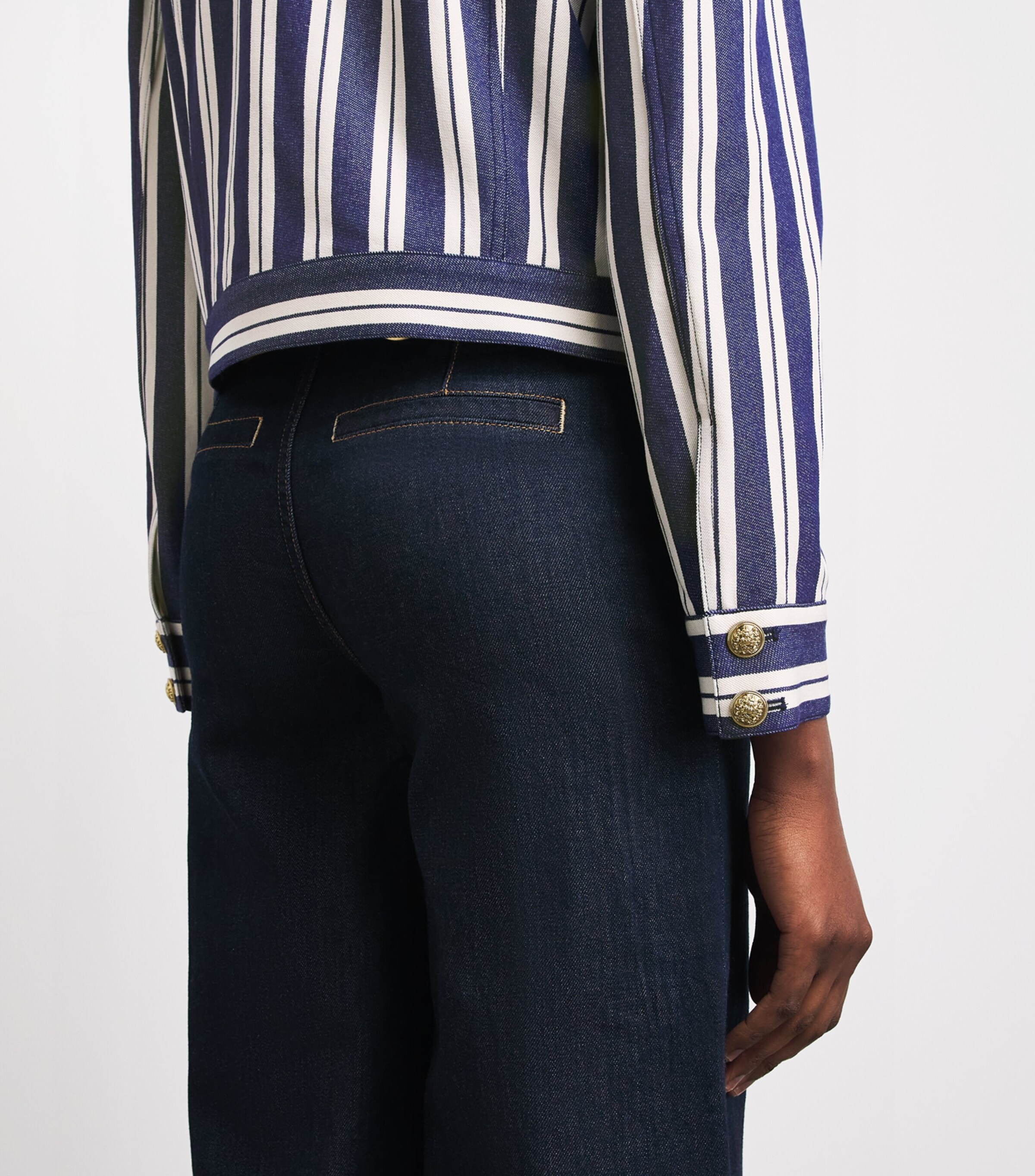 Alice+Olivia Womens Stripe Alex Jacket Mtro Strp Twlght Blu Image 3