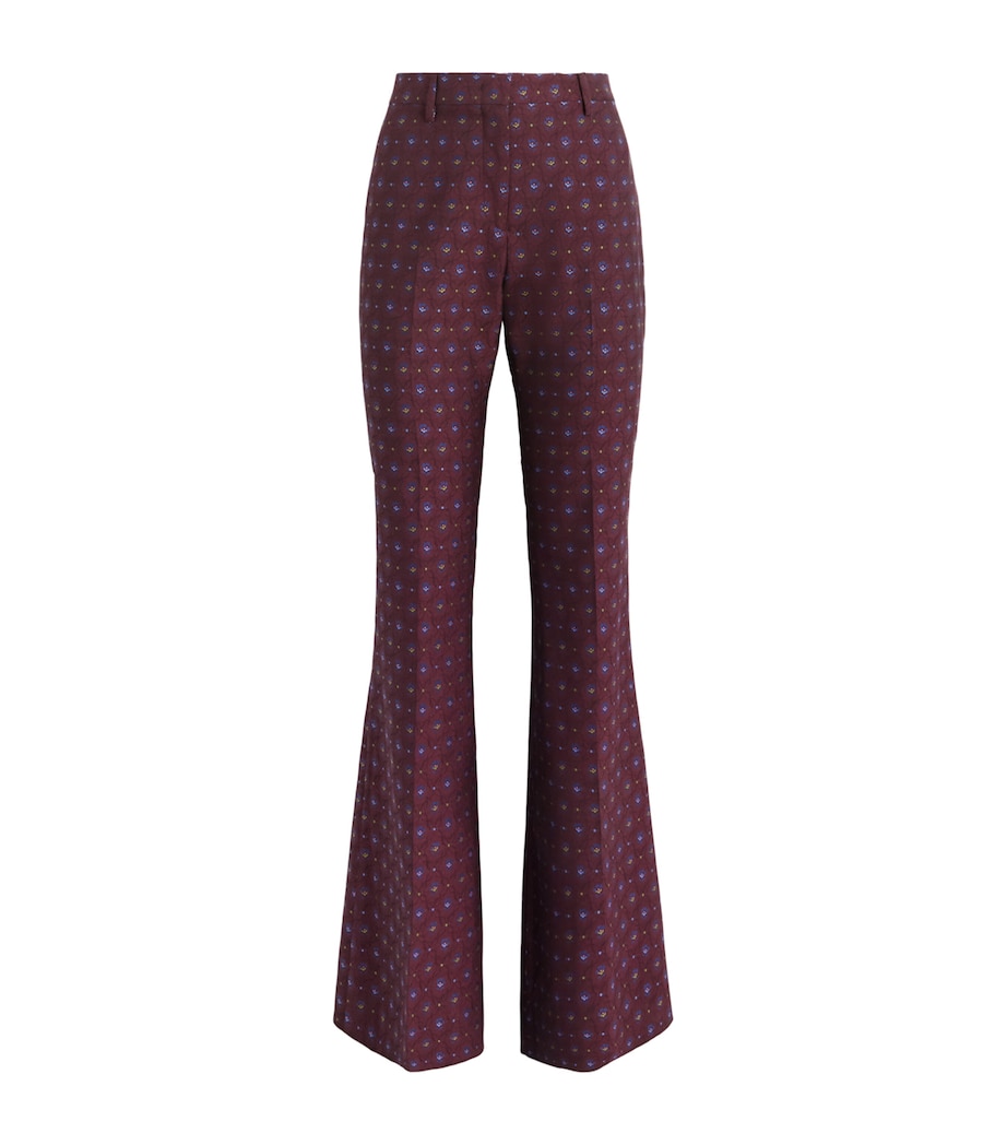 Etro Womens Wool-Cotton Floral Flared Trousers Burgundy Image 1