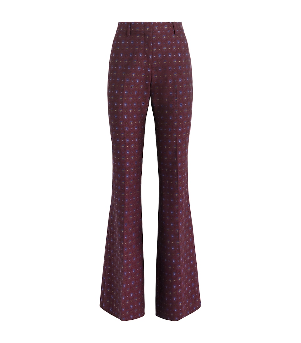 Etro Wool-Cotton Floral Flared Trousers Burgundy