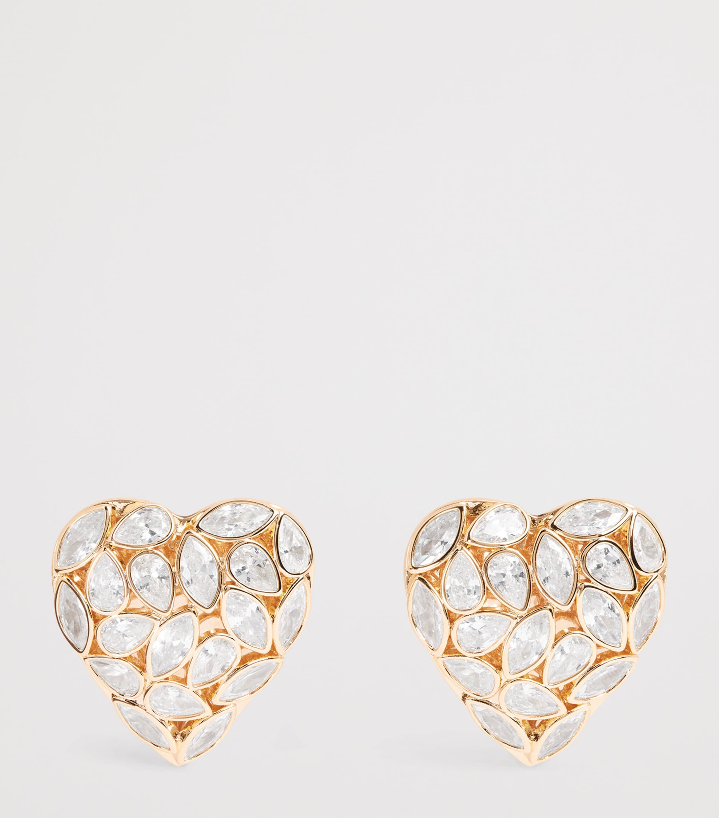 Crystal-Embellished Bow Heart Earrings GOLD Image 3