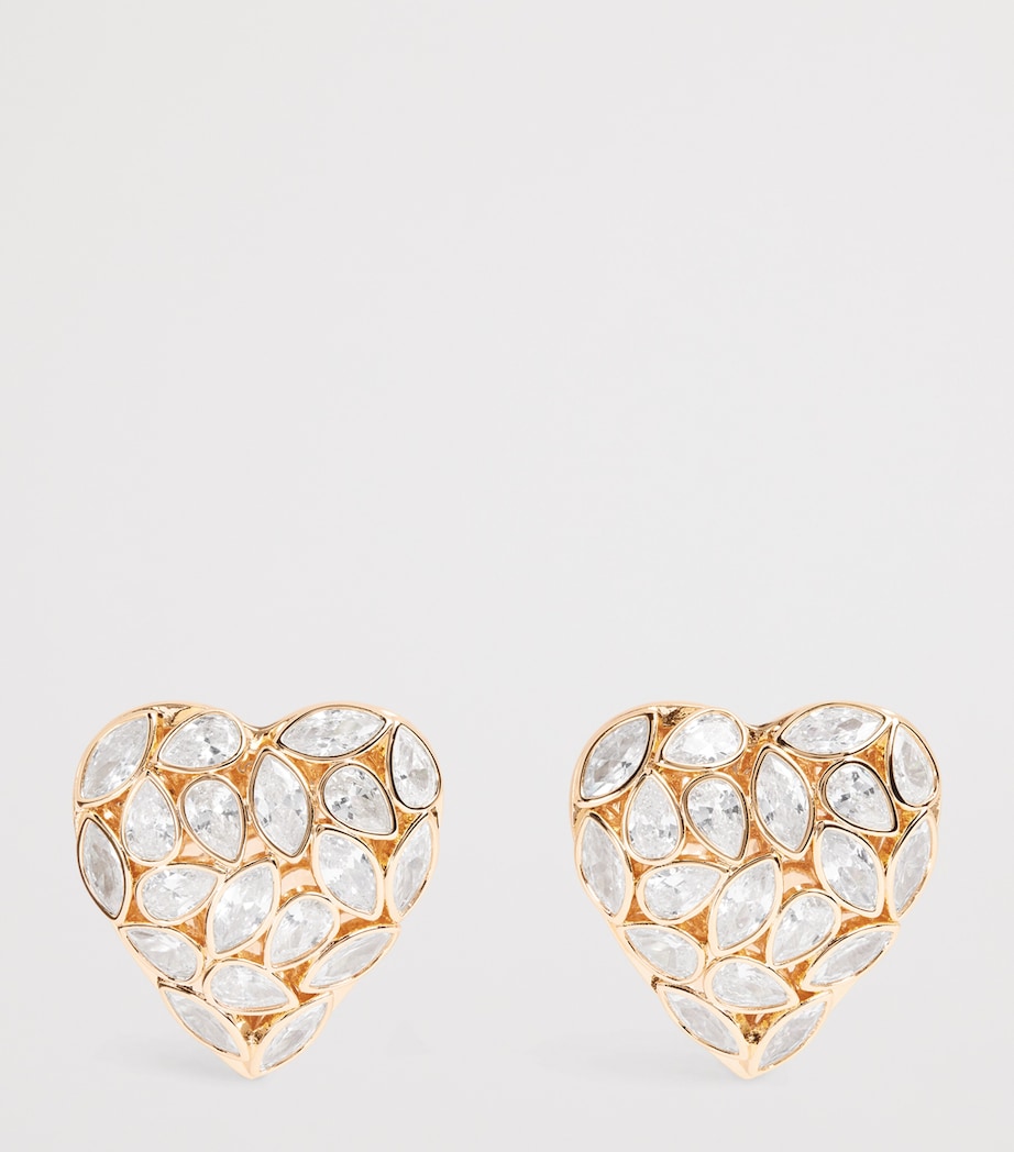 Crystal-Embellished Bow Heart Earrings GOLD Image 3