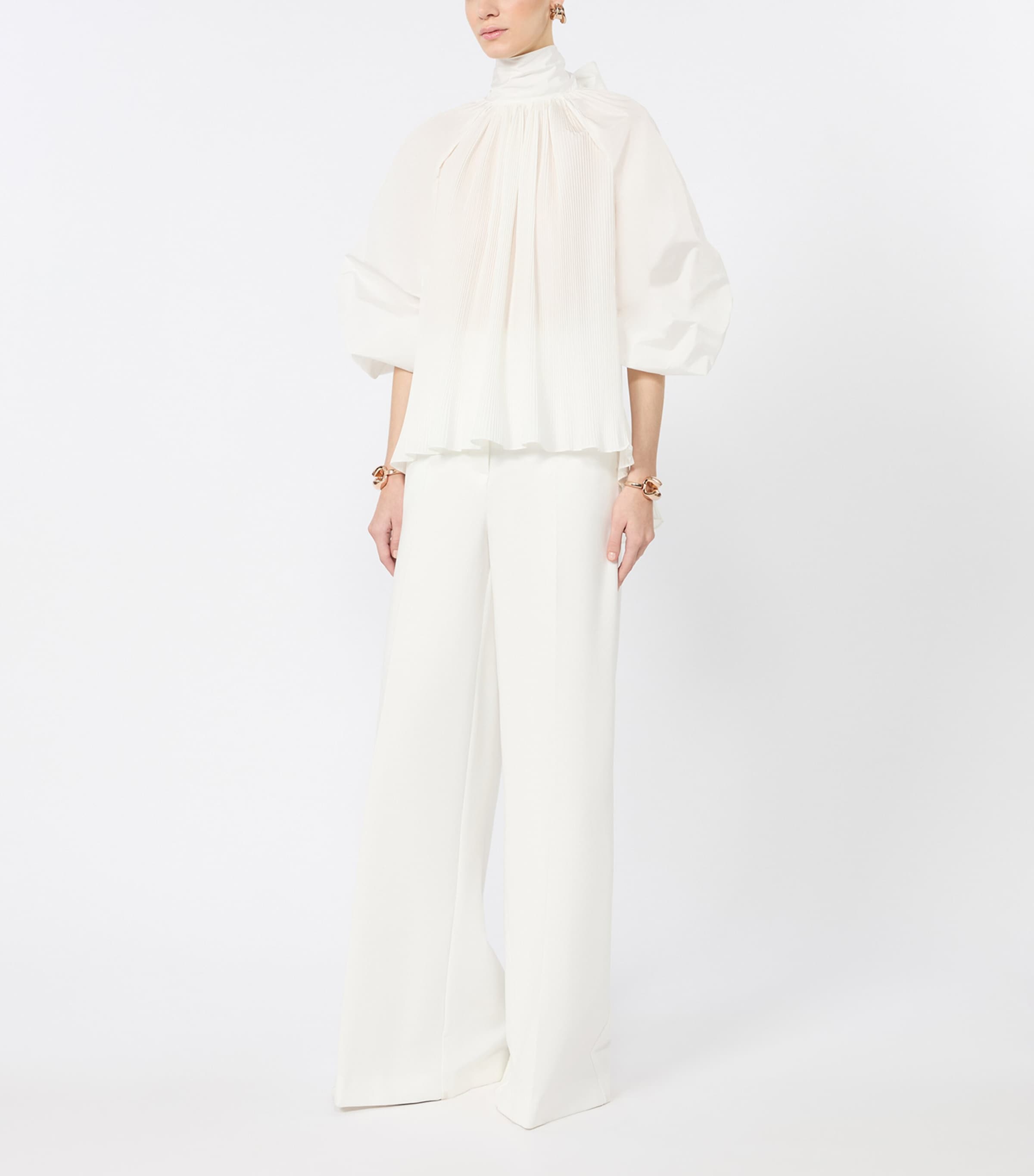 Max Mara Womens Pleated Pussybow Blouse White Image 2