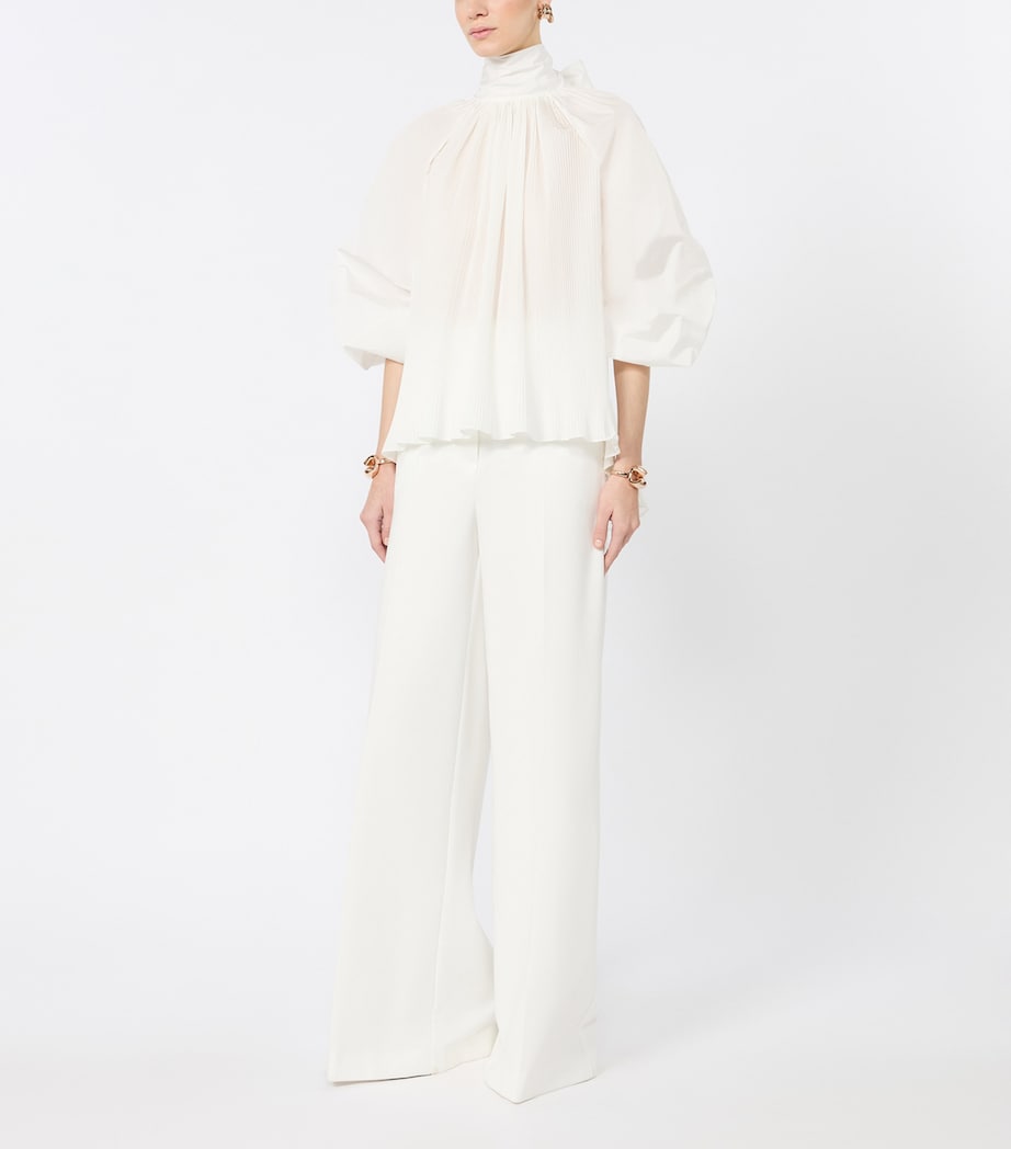 Max Mara Womens Pleated Pussybow Blouse White Image 2