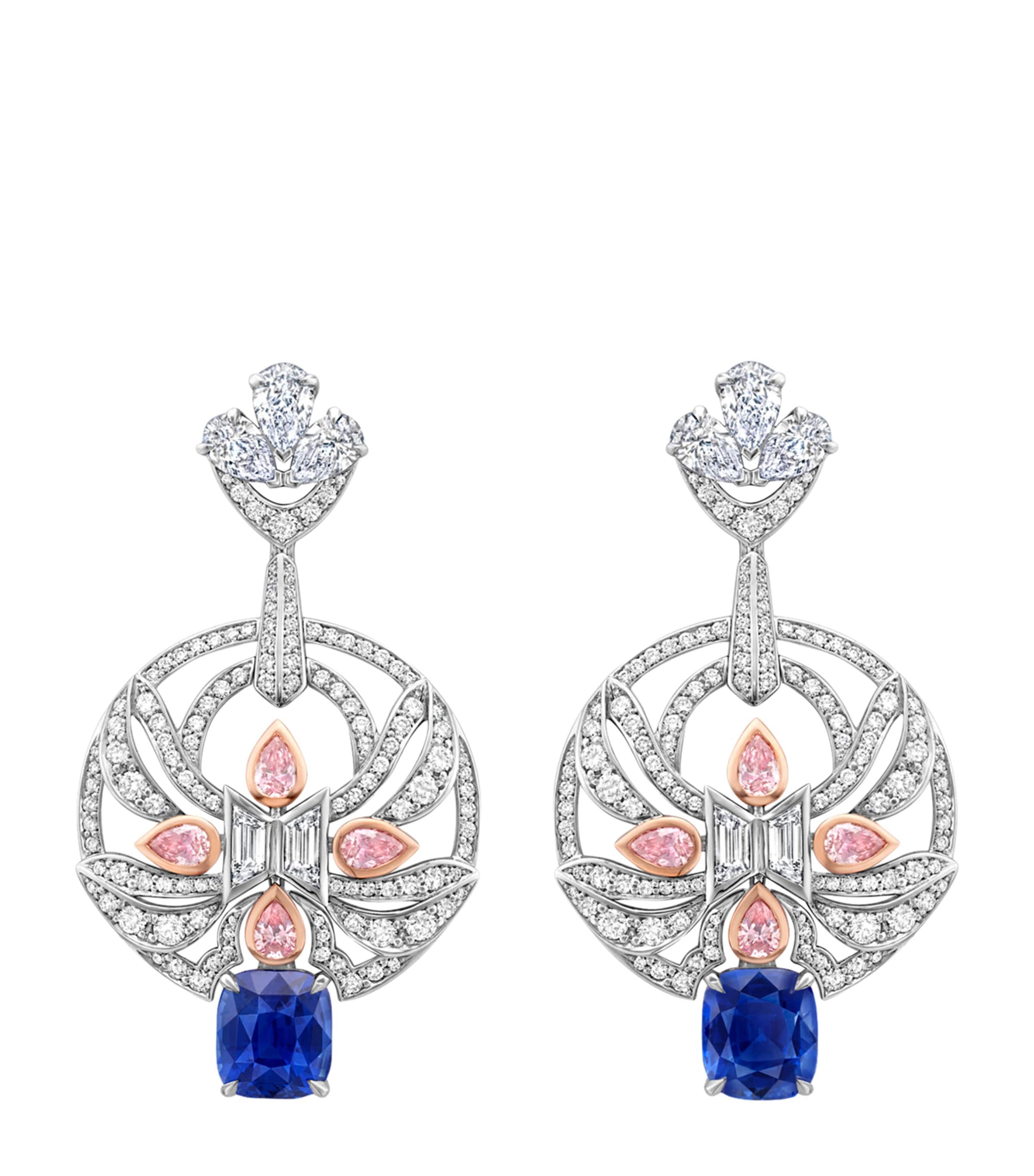 Boodles Platinum, Rose Gold, Diamond and Sapphire The Palace Collection Royal Porcelain Earrings Blue Image 1
