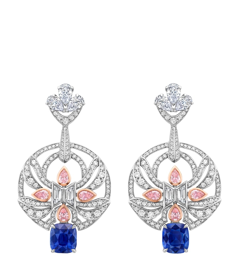 Boodles Platinum, Rose Gold, Diamond and Sapphire The Palace Collection Royal Porcelain Earrings Blue Image 1