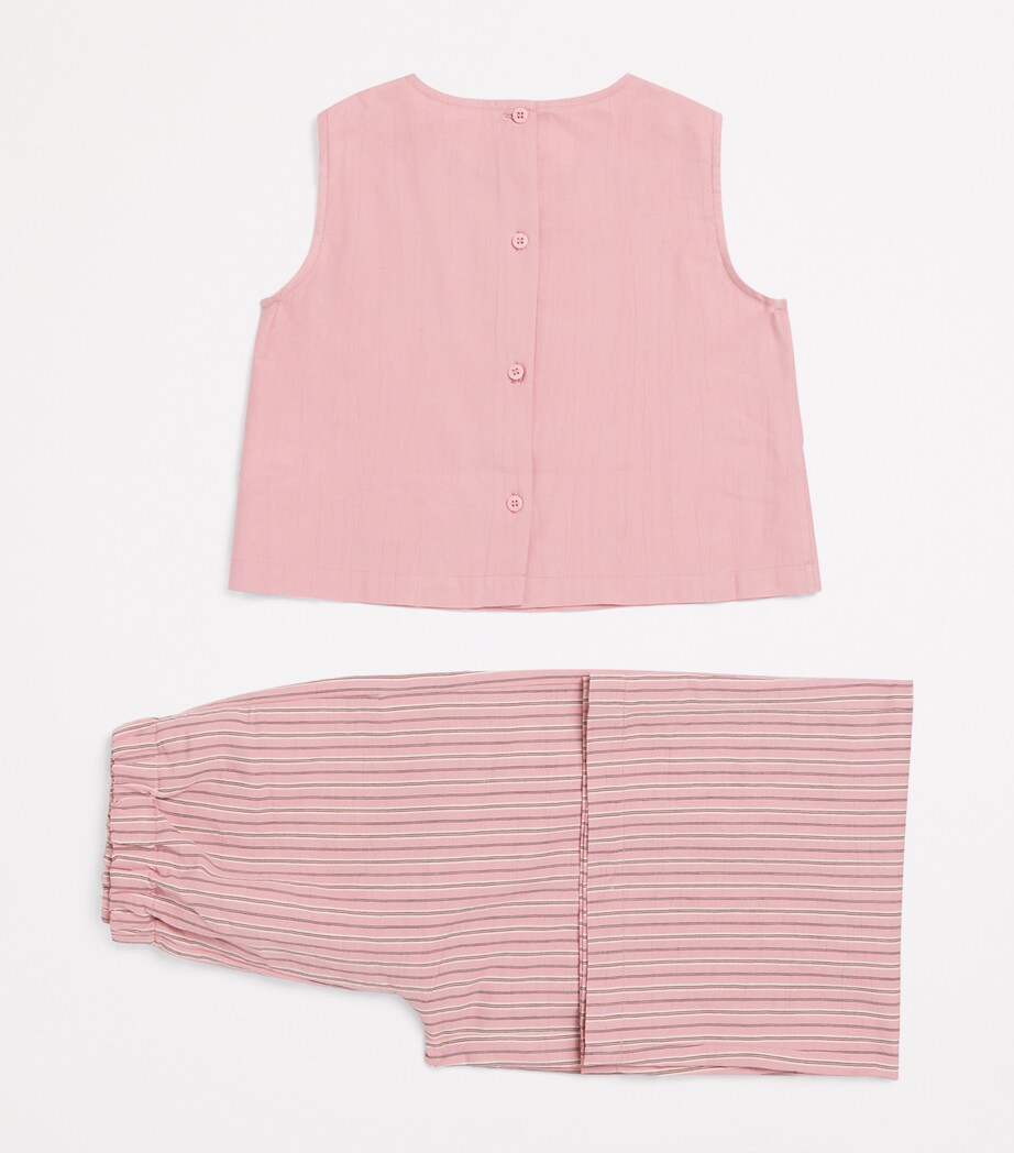 Il Gufo Striped Embroidered Top and Trousers Set (3-12 Years) Powder Rose Image 2