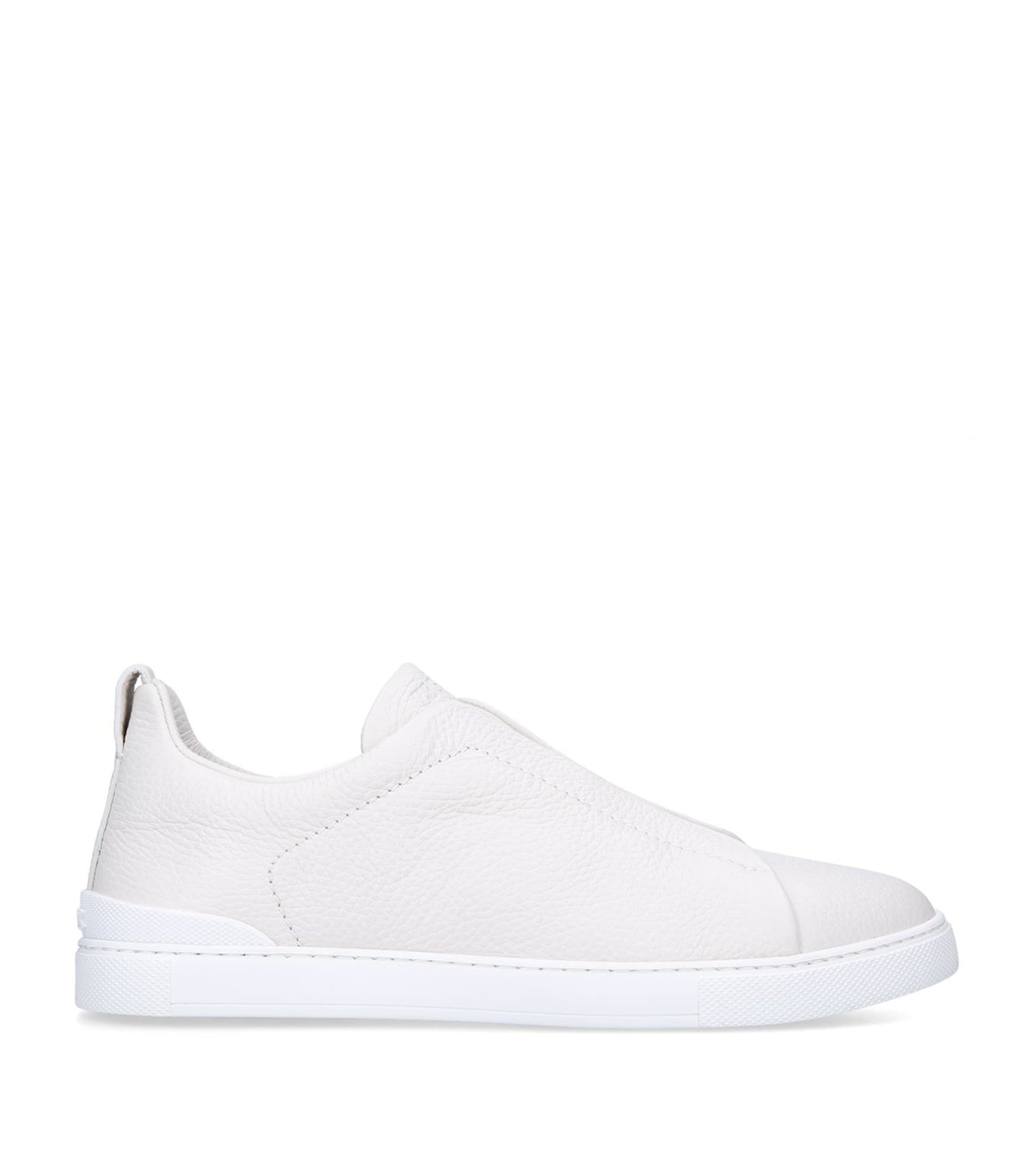 Zegna Leather Triple Stitch Sneakers Bone Image 3