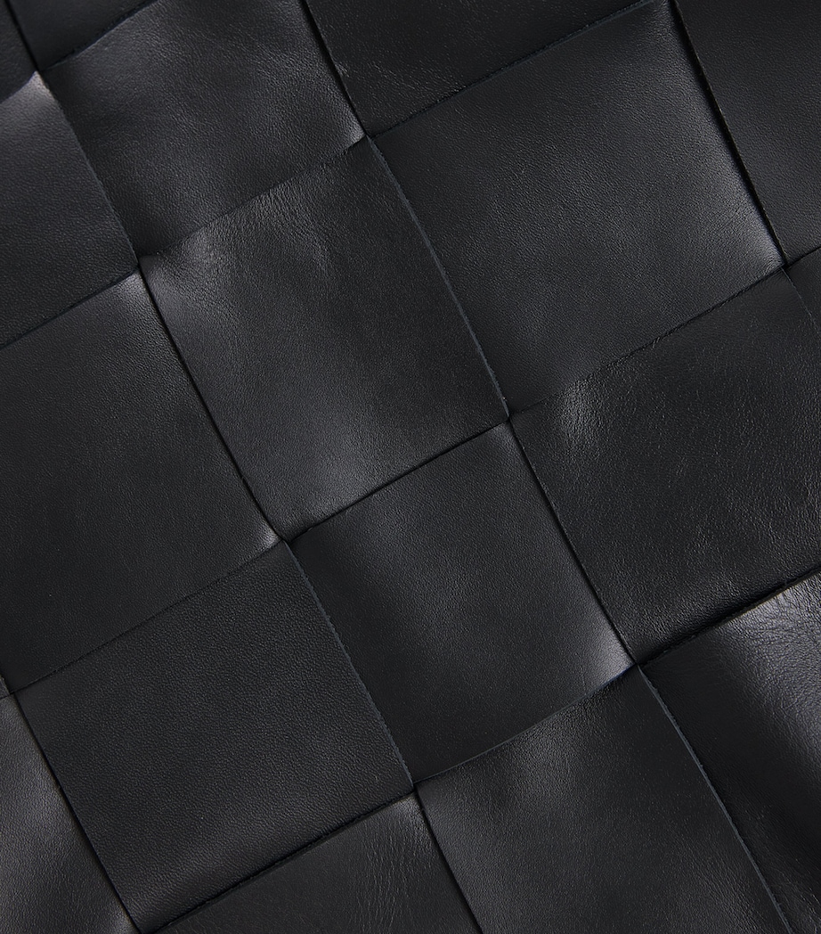 Large Leather Woven Tote Bag BLACK Image 6