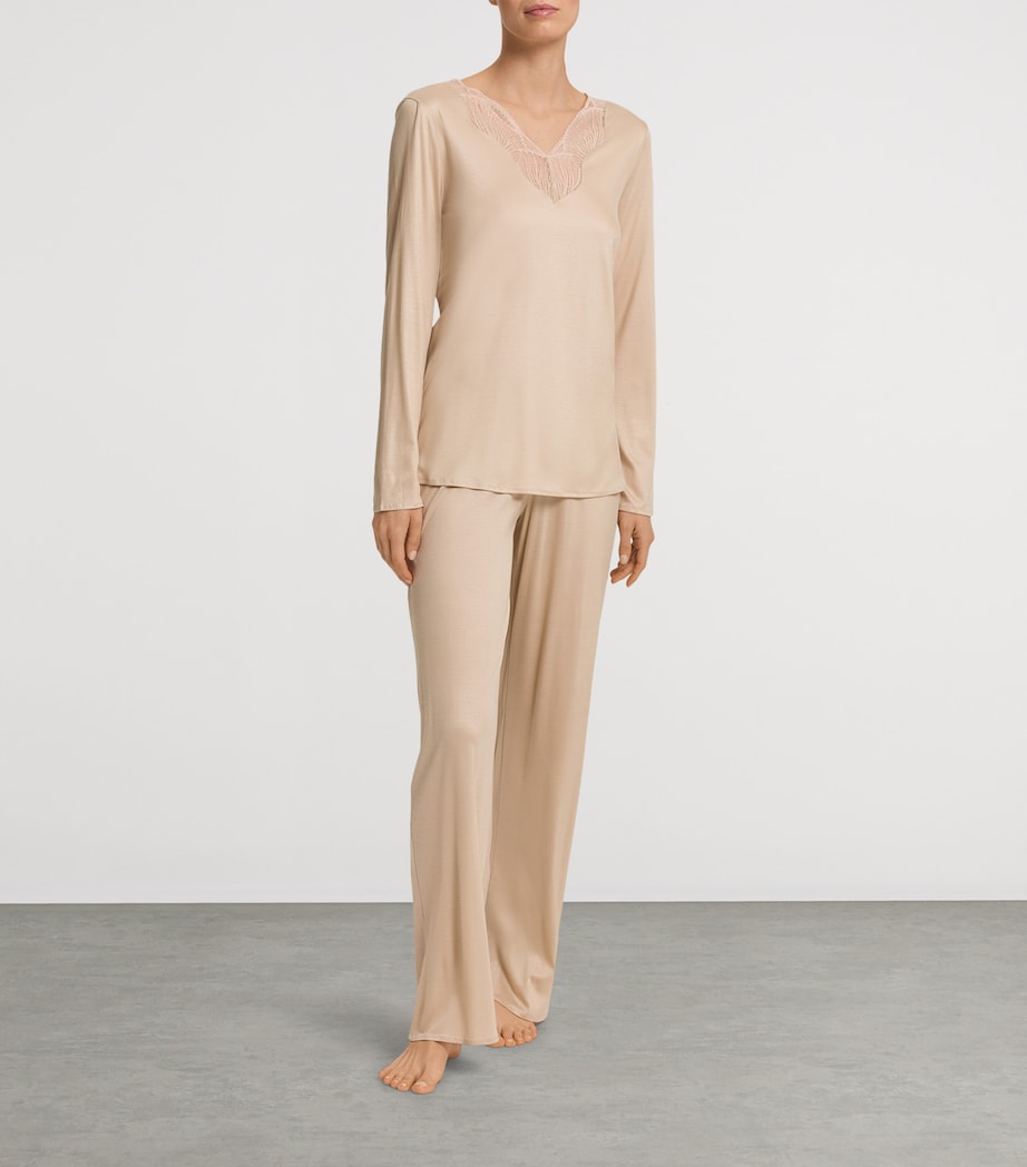 Lace-Trim Long-Sleeve Pyjamas COFFEE QUARTZ Image 3