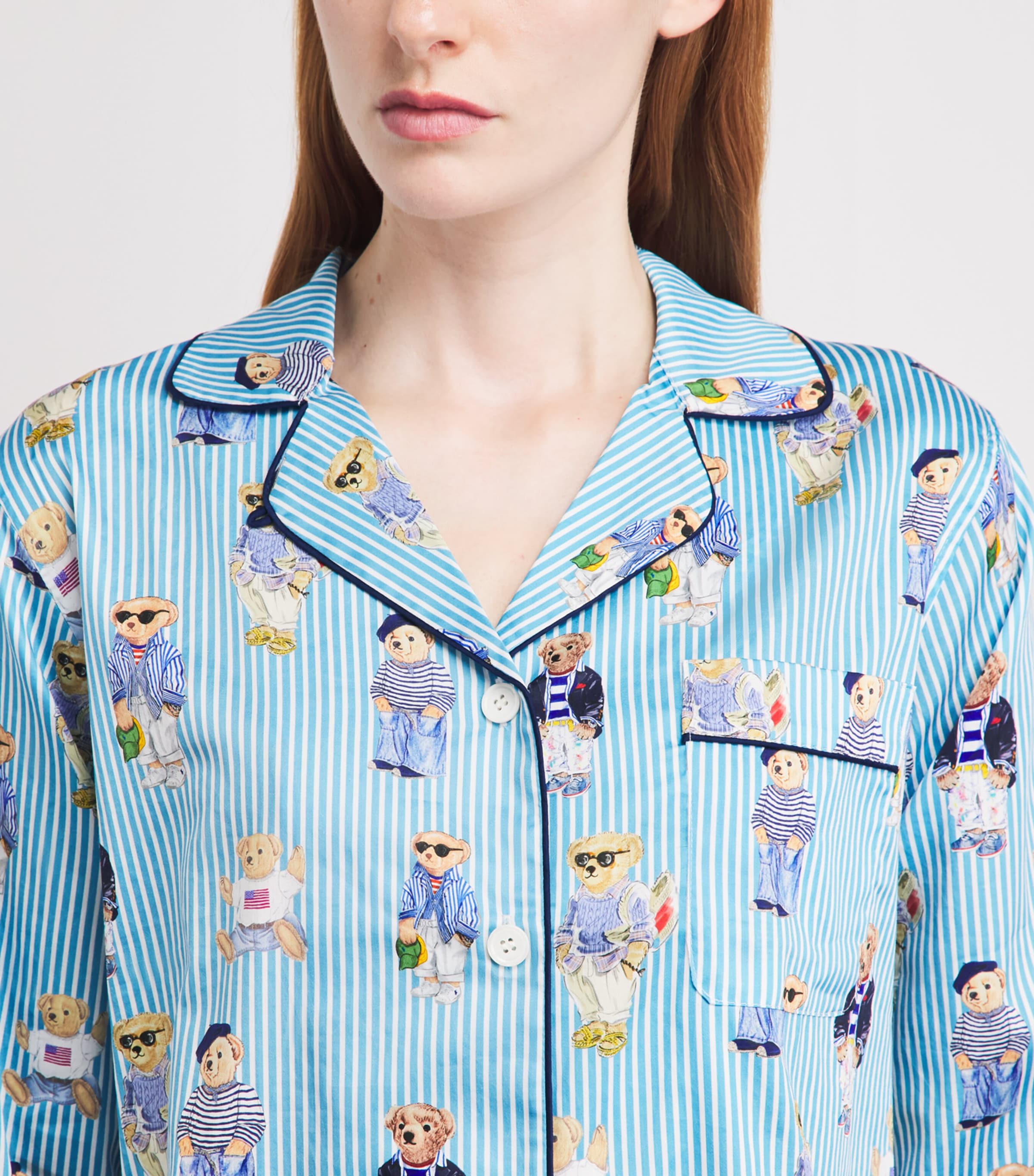 Polo Ralph Lauren Womens Cotton Stripe Polo Bear Pyjama Set Agua Mist Bear Image 3