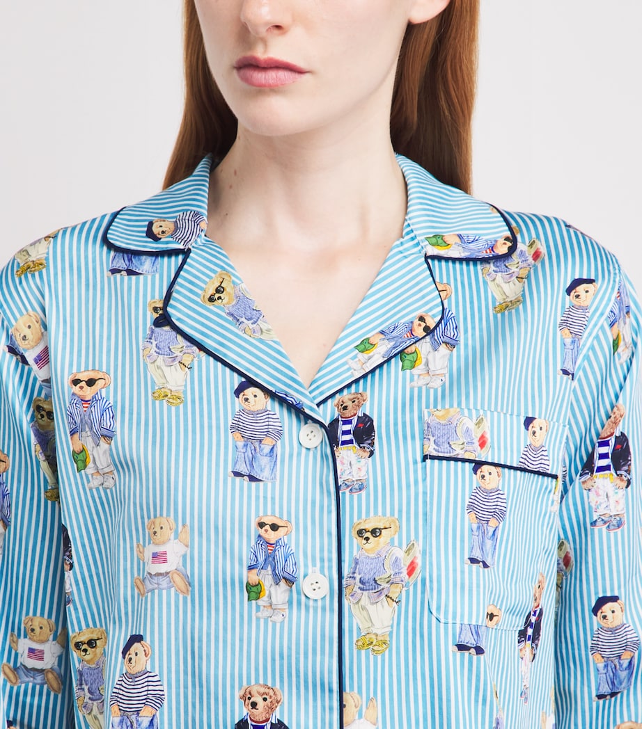 Polo Ralph Lauren Womens Cotton Stripe Polo Bear Pyjama Set Agua Mist Bear Image 3
