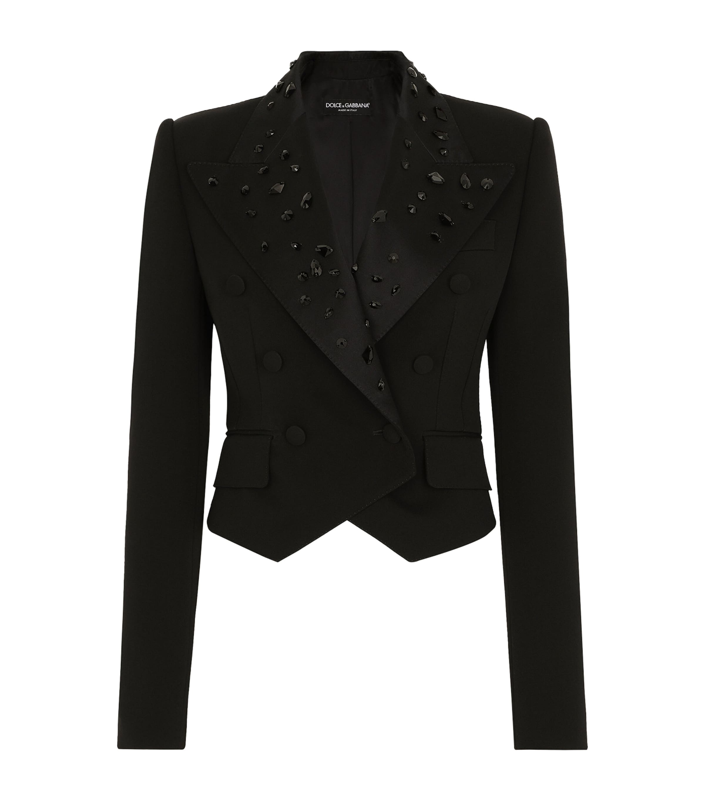 Dolce & Gabbana Crystal-embellished Cropped Blazer In Black