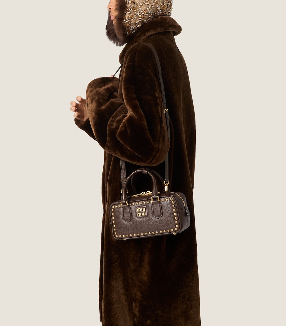 Miu Miu Leather Studded Arcadie Top-Handle Bag Brown Image 2
