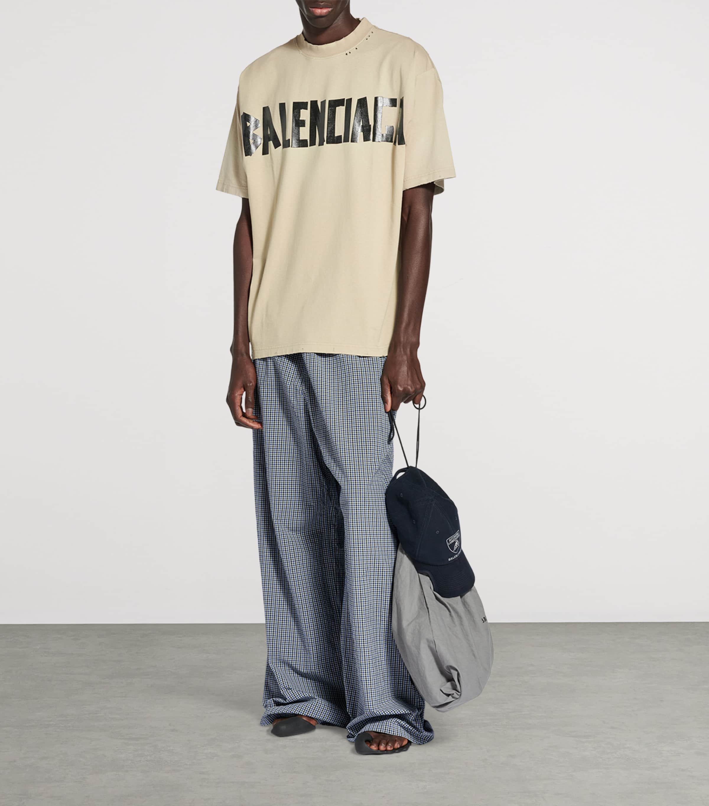 Balenciaga Beige Oversized Tape Logo T-Shirt | Harrods US