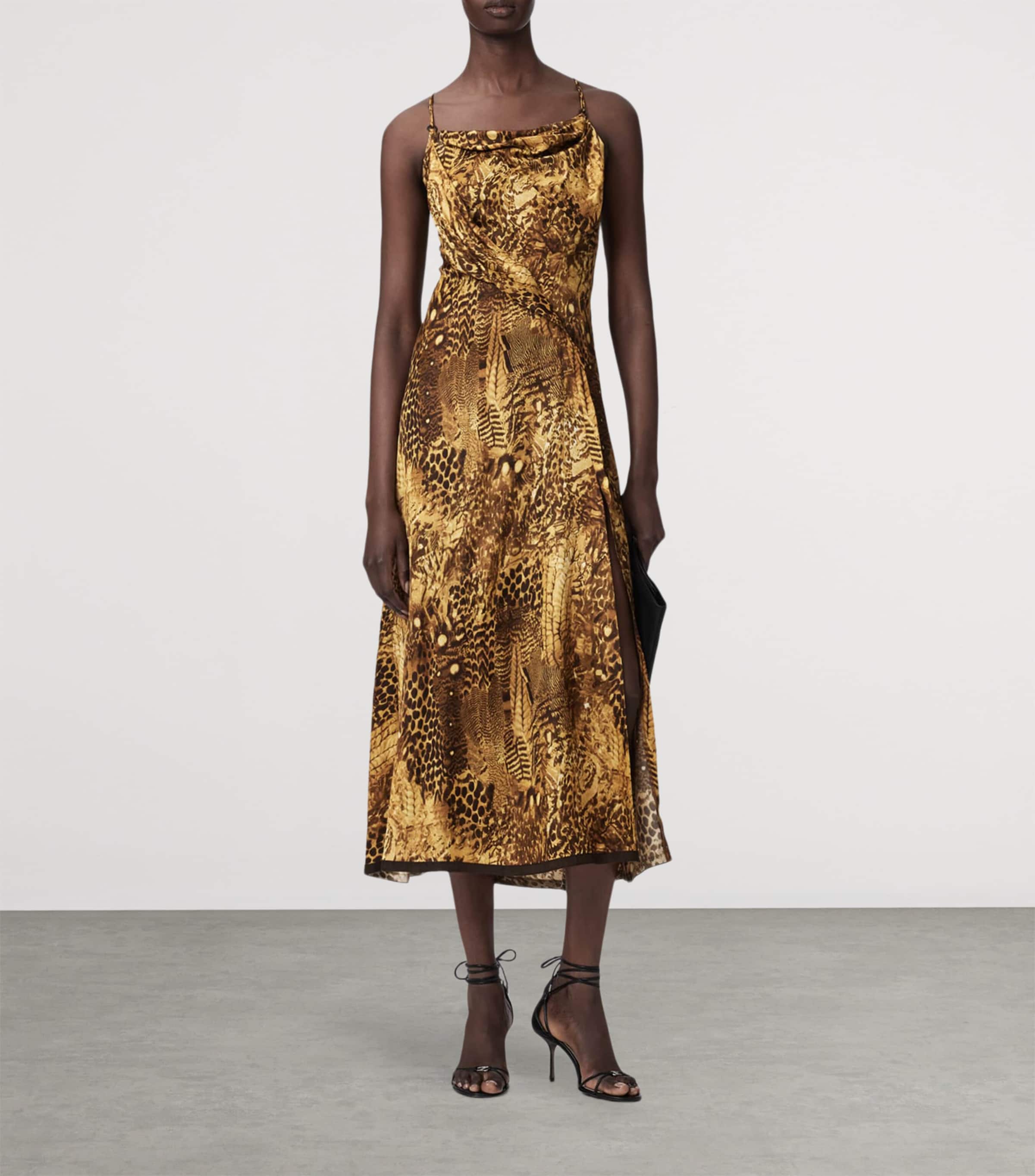 AllSaints Womens Animal Print Claire Midi Dress Blixa Gold Image 3
