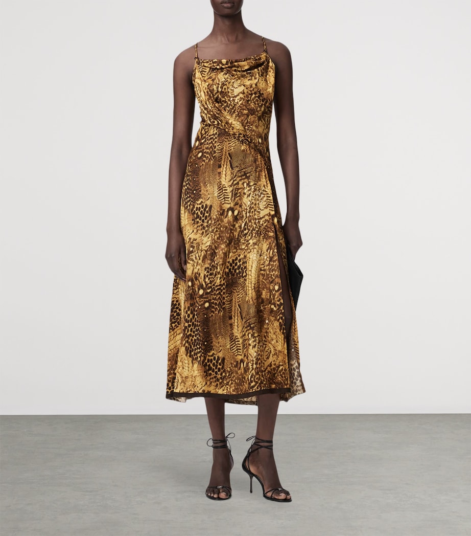 AllSaints Womens Animal Print Claire Midi Dress Blixa Gold Image 3