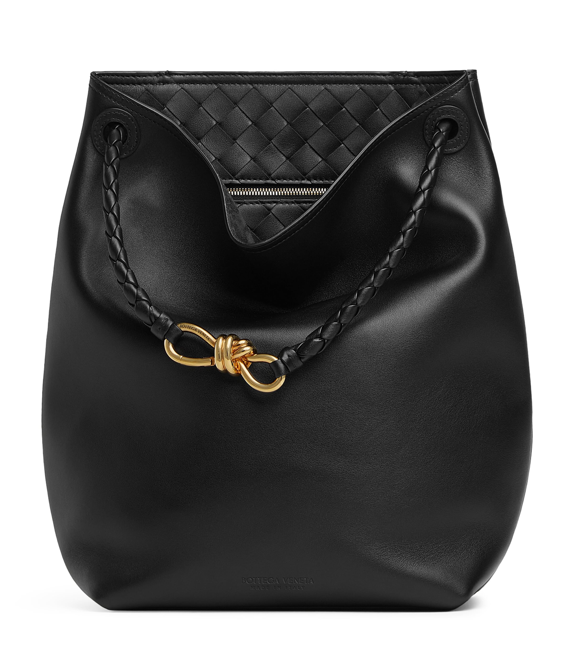 Bottega Veneta Leather Andiamo Bucket Bag In Black