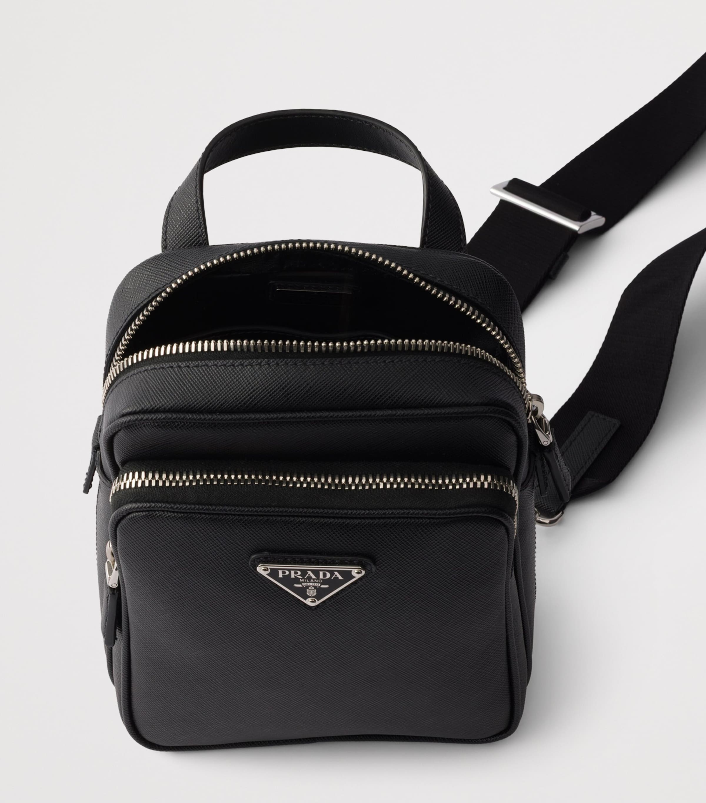Prada Mini Saffiano Leather One-Shoulder Backpack Black Image 5