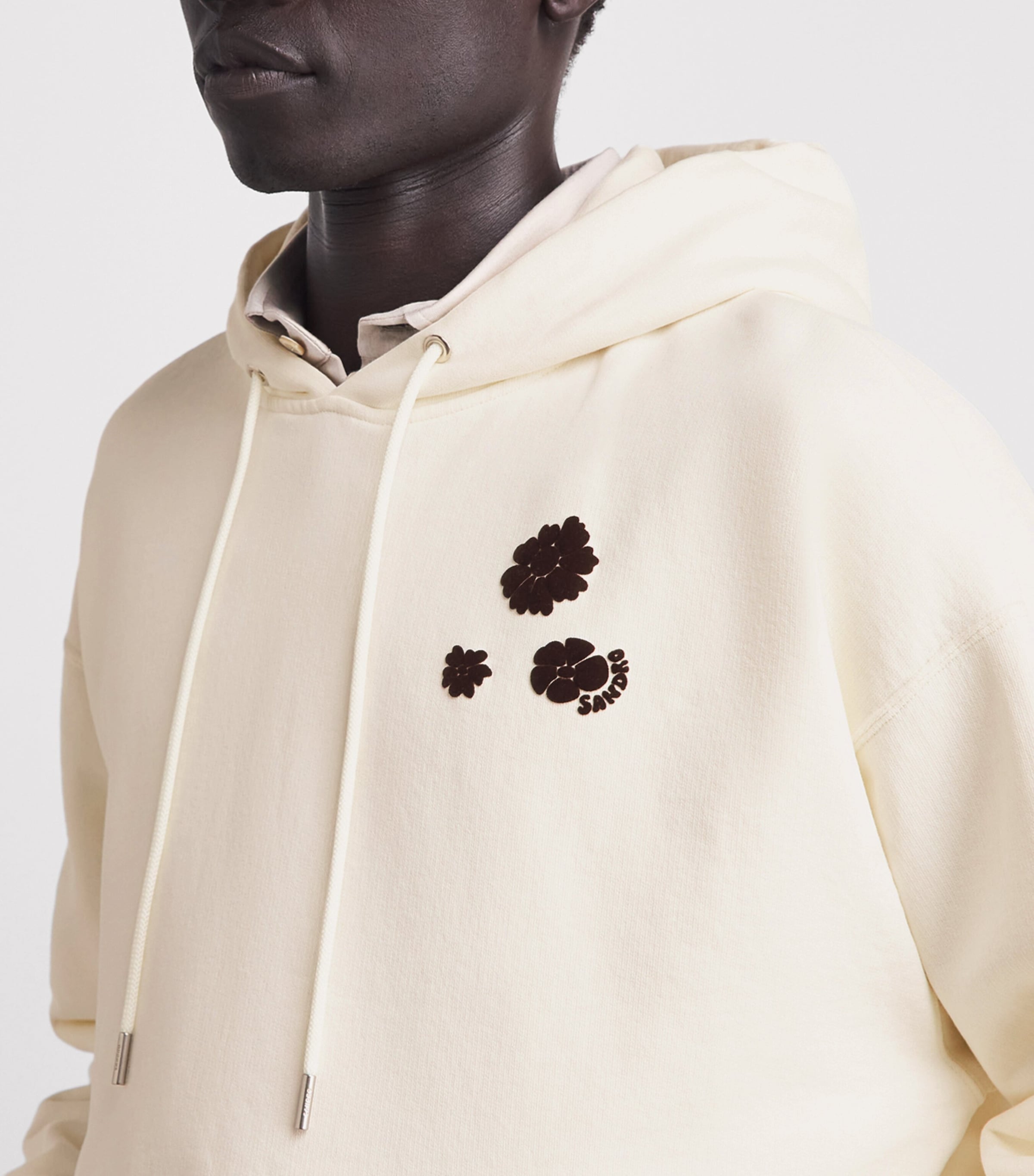 Sandro Paris Mens Oversized Flocked Floral Hoodie Ecru Image 3