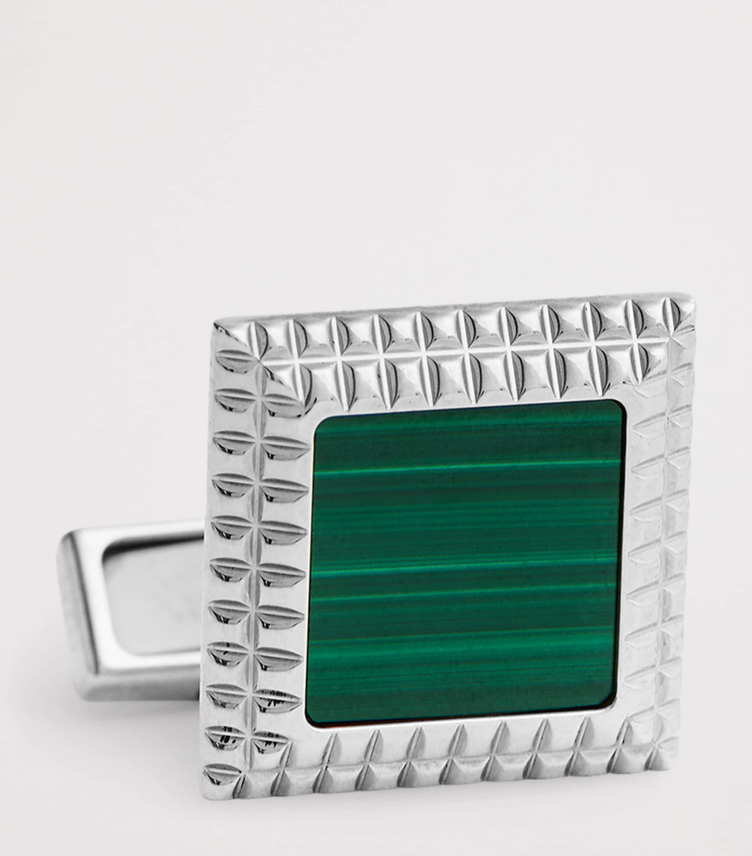 Dunhill Rhodium-Plated Silver and Malachite Hobnail Cufflinks Image 2