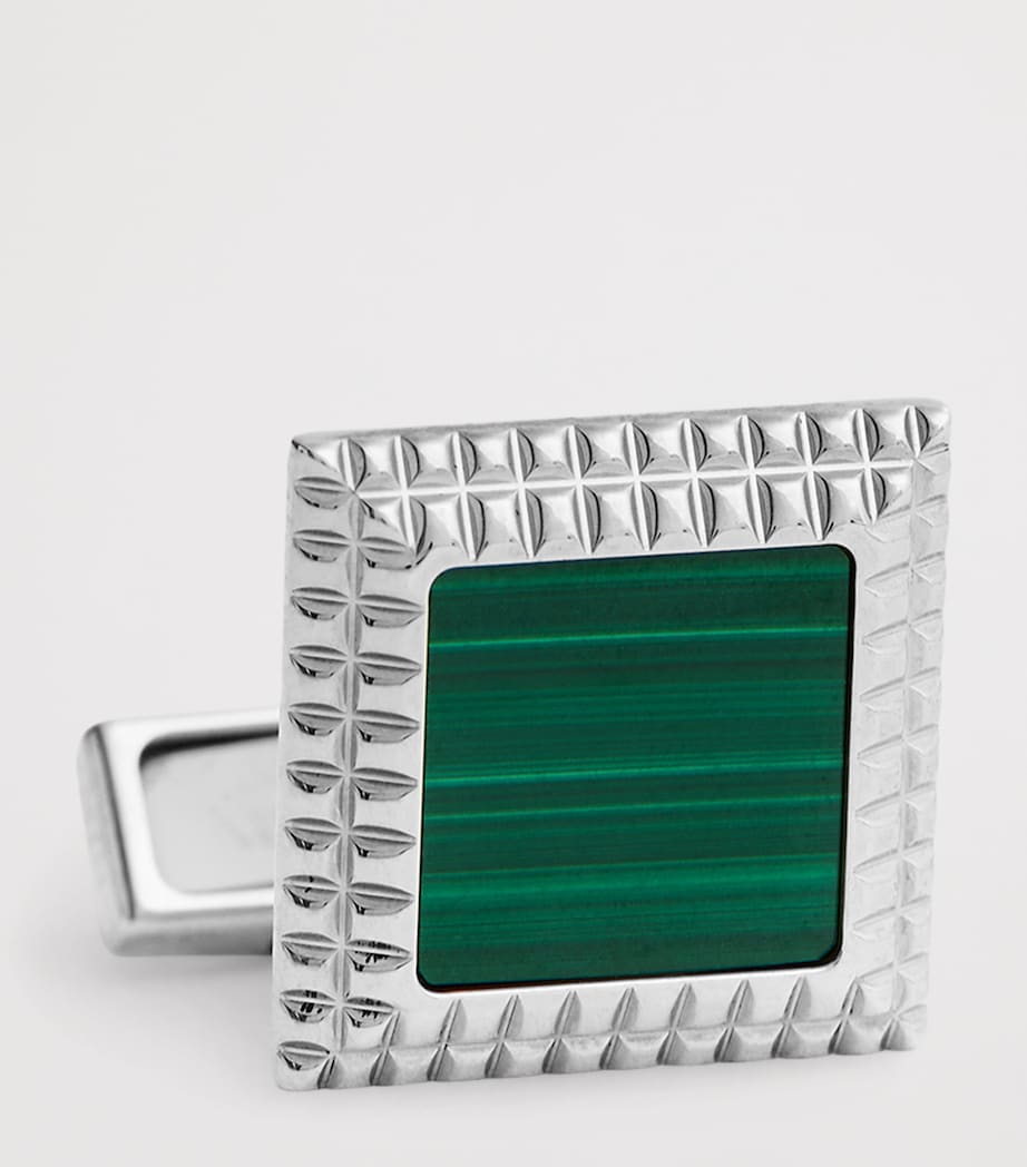 Dunhill Rhodium-Plated Silver and Malachite Hobnail Cufflinks Image 2