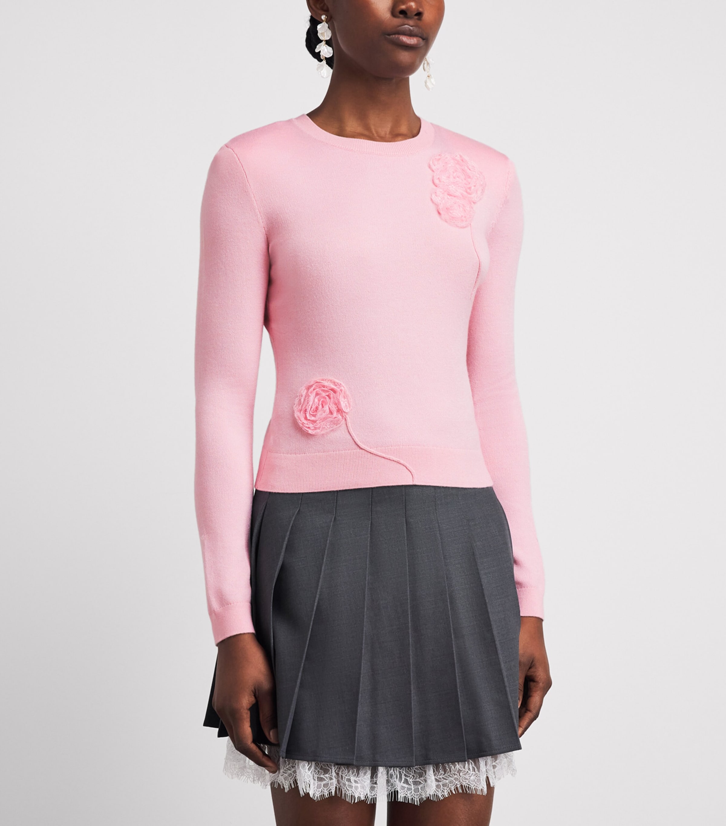 Self-Portrait Womens Flower Appliqué Sweater Pink Image 4