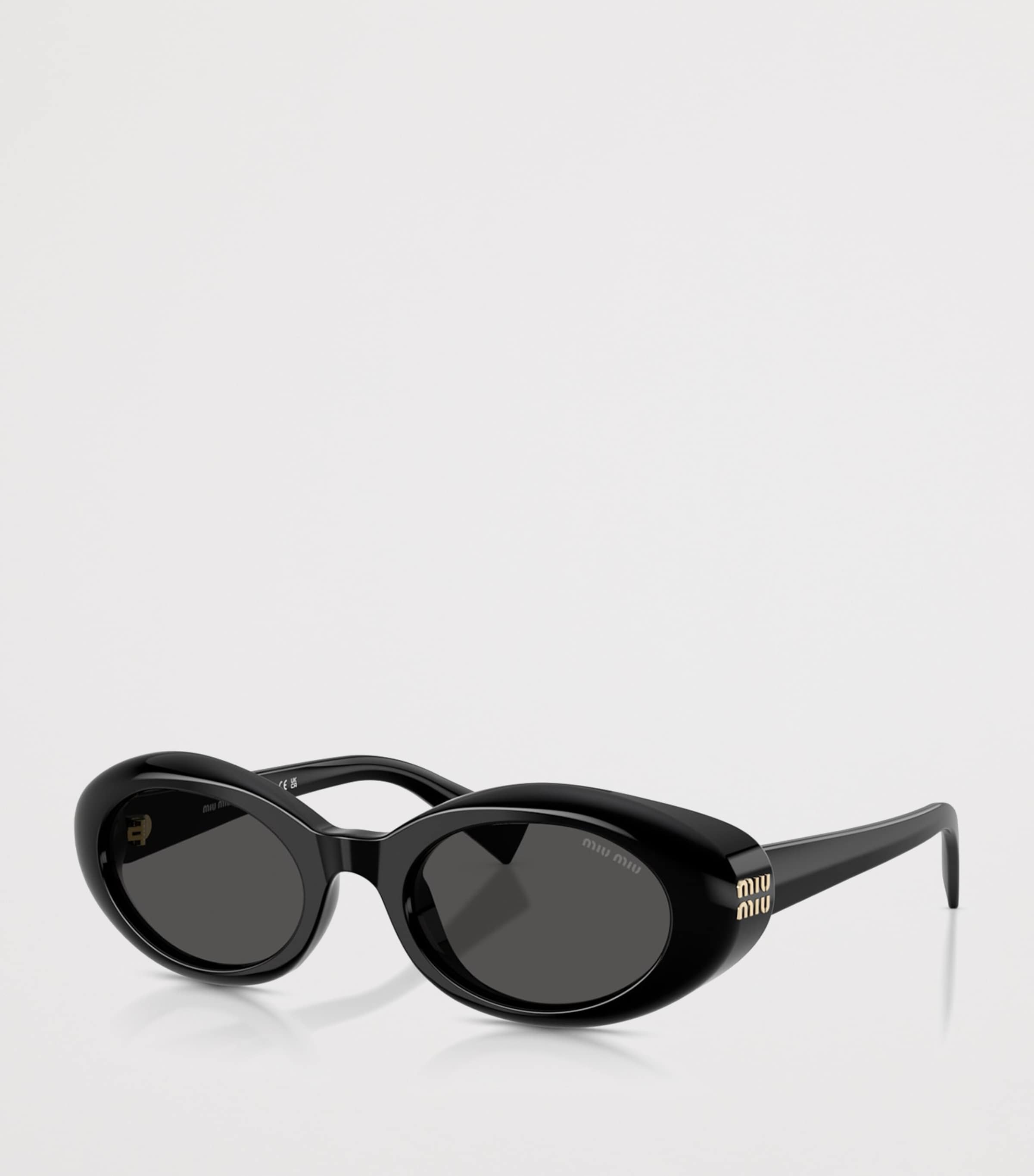 Miu Miu Oval Wrap-Around Sunglasses Black Image 2