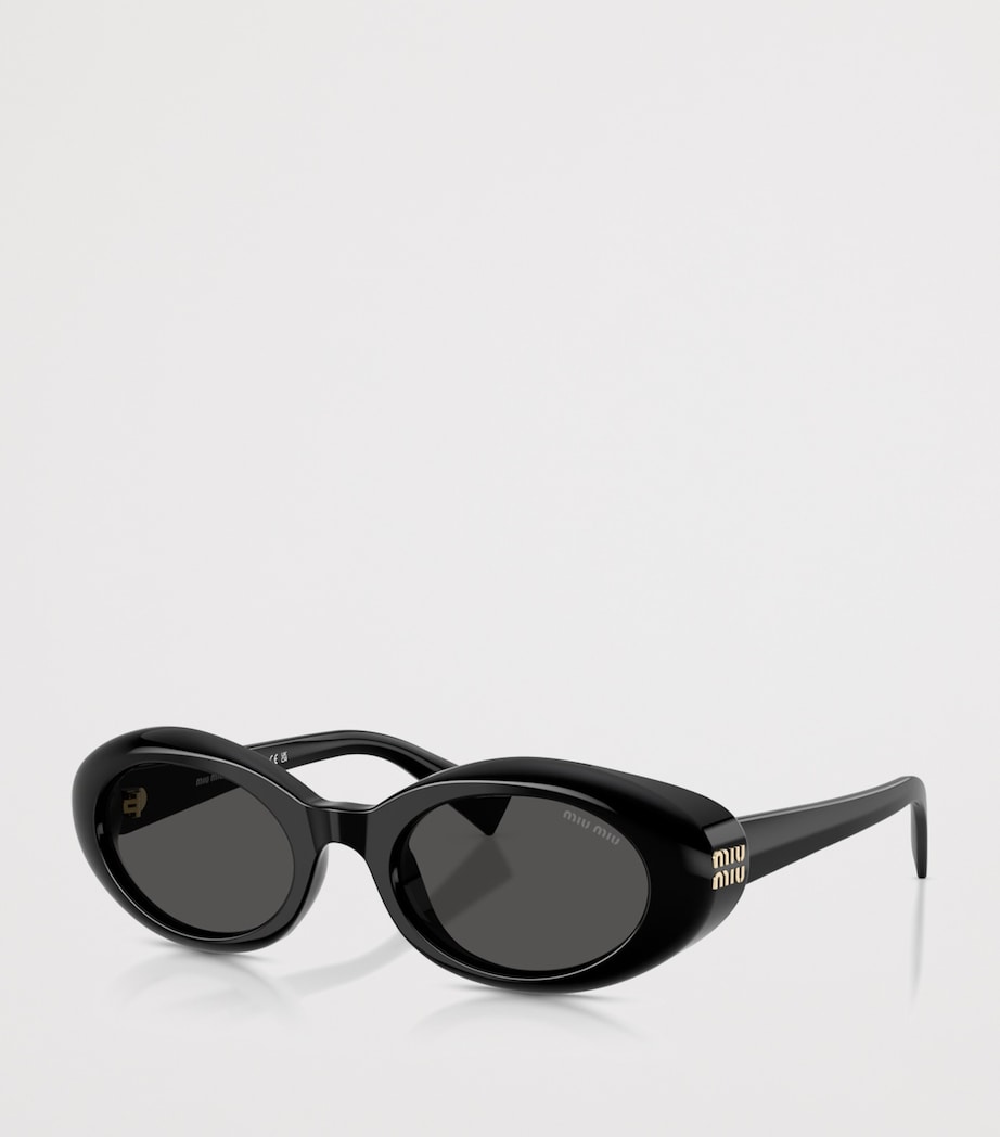 Miu Miu Oval Wrap-Around Sunglasses Black Image 2