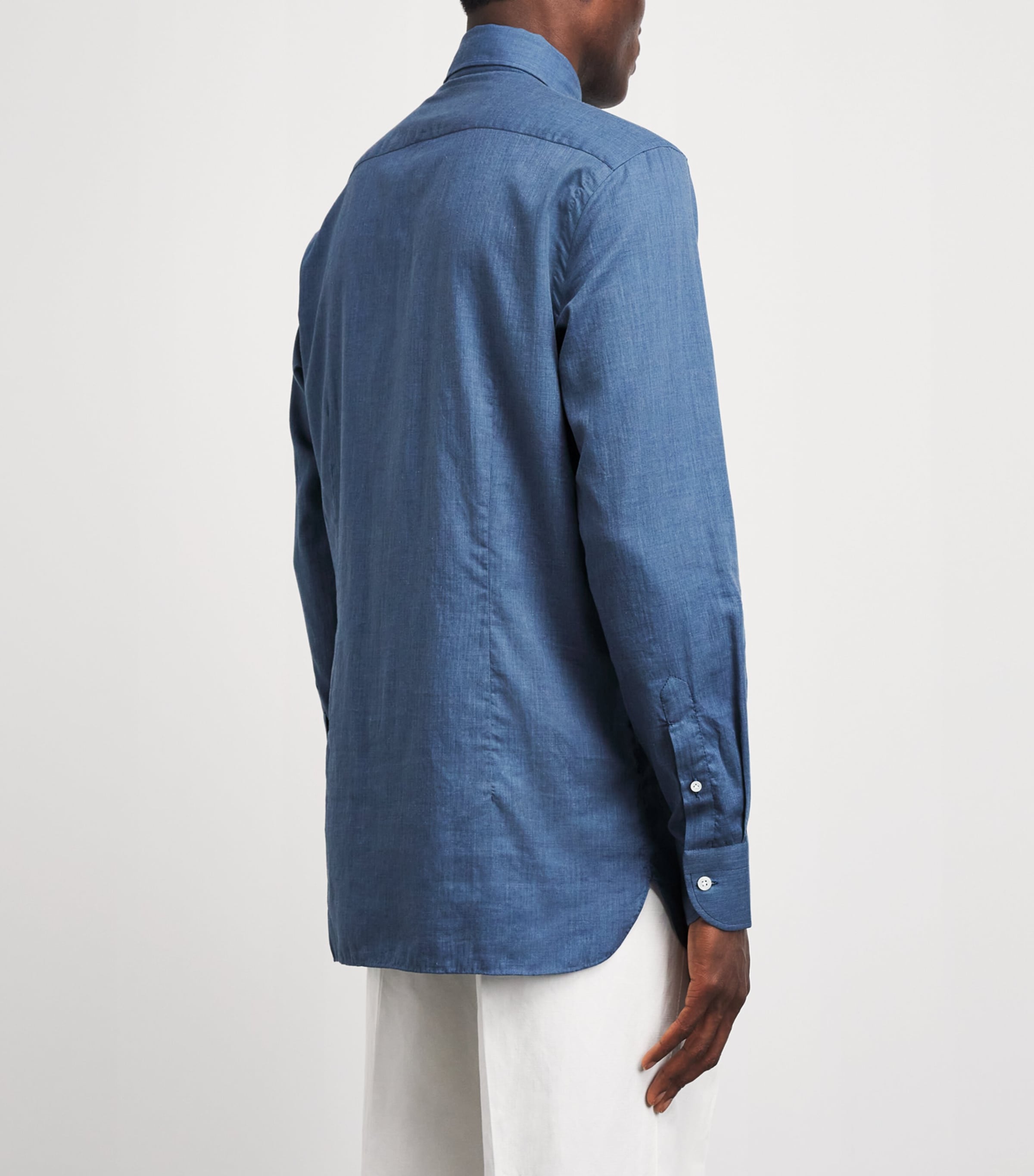 100HANDS Mens Cotton Herringbone Shirt Blue Image 5