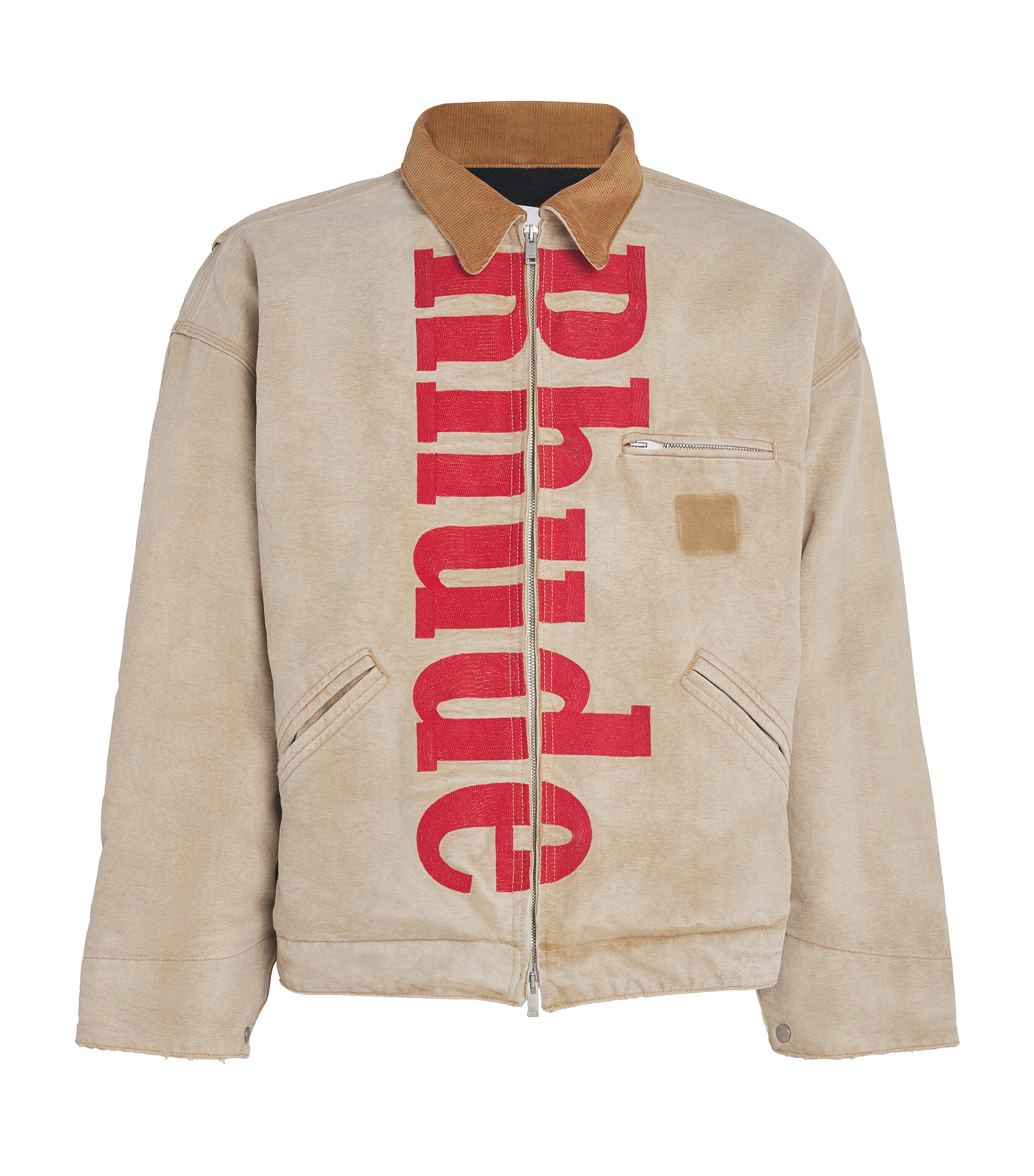 Rhude Corduroy-trimmed Logo-print Distressed Cotton-canvas Bomber Jacket