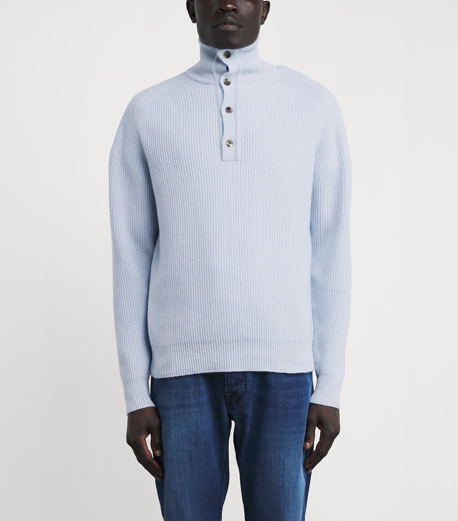 JACOB COHËN Mens Cashmere Funnel-Neck Sweater Azure Image 4