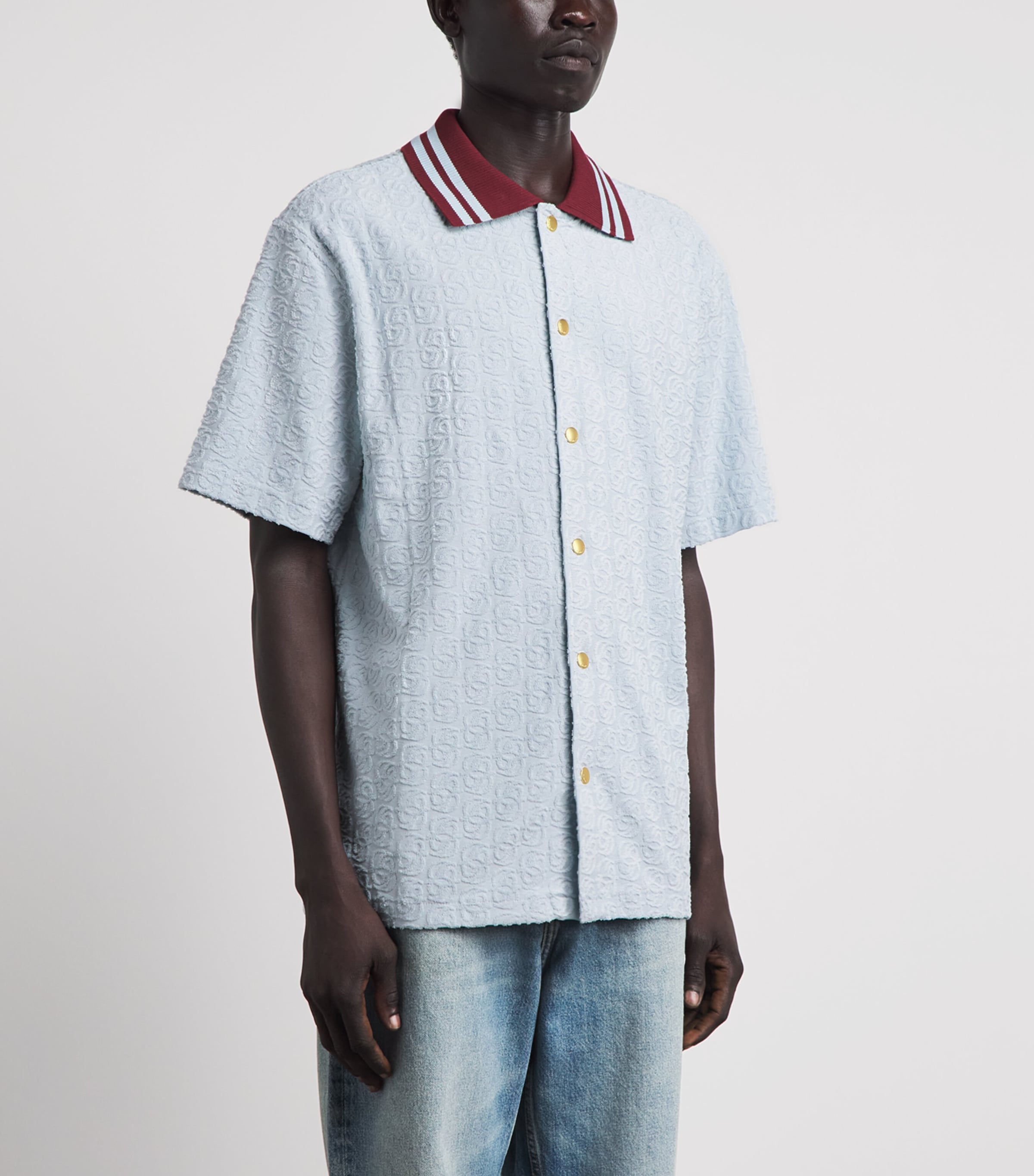 Drôle de Monsieur Mens Cotton Monogram Short-Sleeve Shirt Blue Image 4