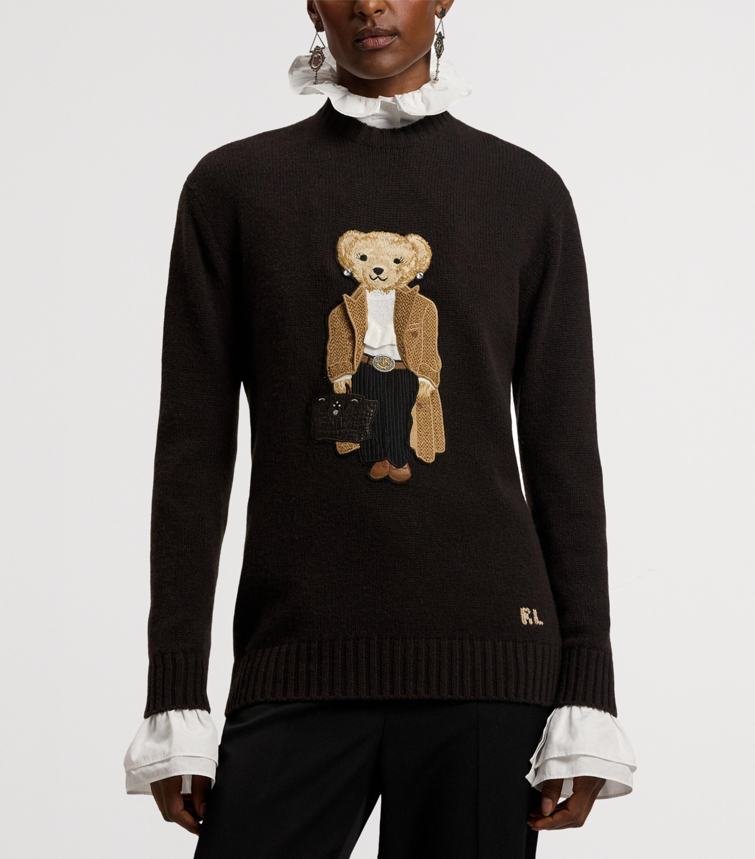 Cashmere Fall Polo Bear Sweater DARK BROWN Image 10