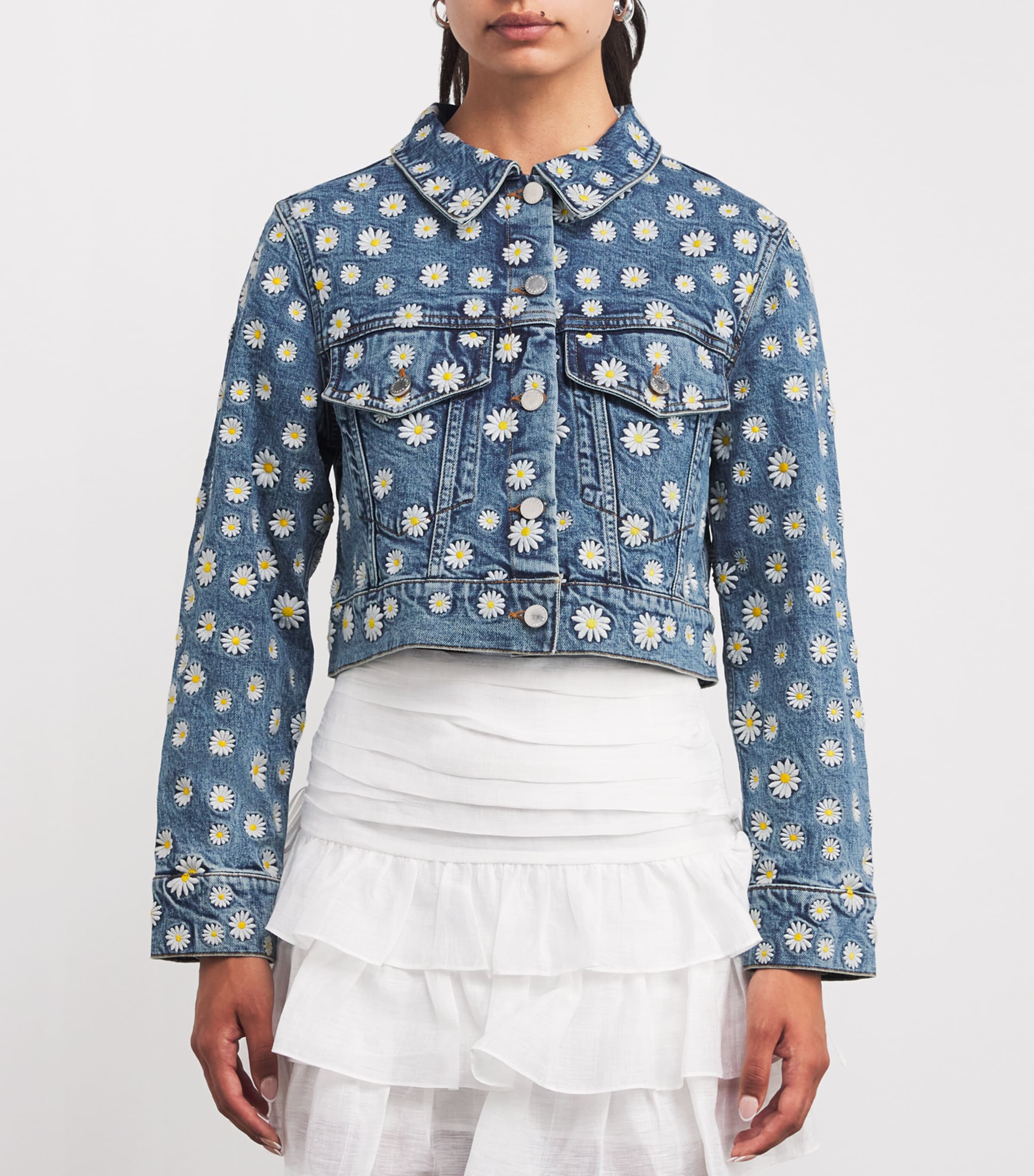 花柄【Alice+Olivia】アリス&オリビア JEFF デニムジャケット Jeff Embroidered Denim Jacket In Medium Wash | Alice + Olivia