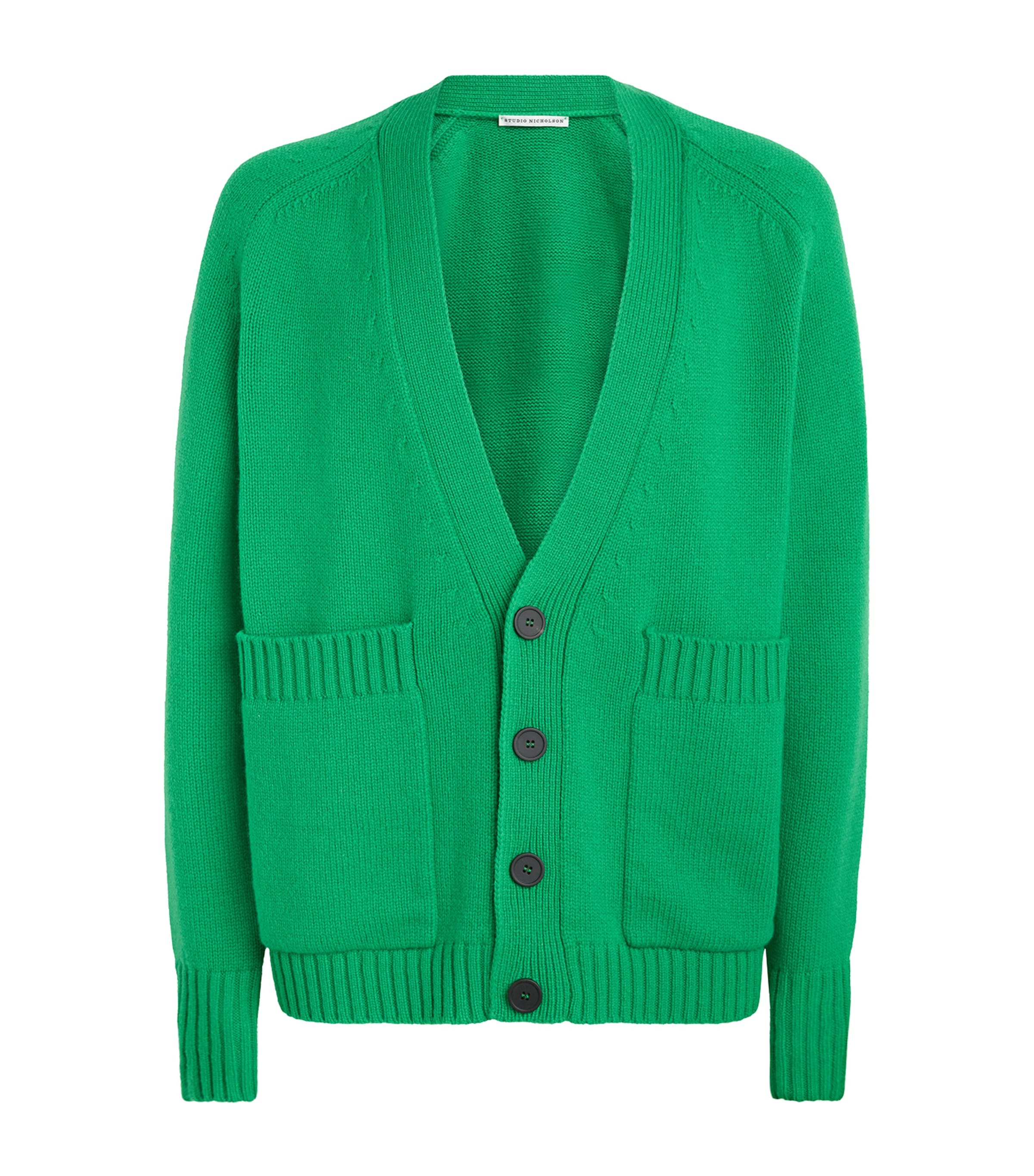 Studio Nicholson Mens Wool V-Neck Cardigan Meadow Green Image 1