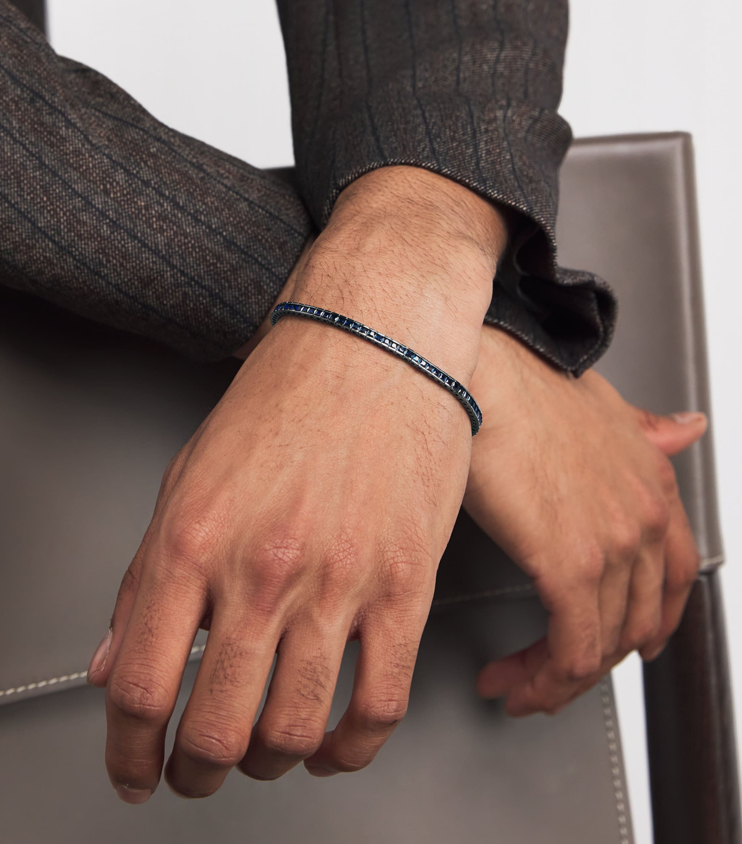 Rhodium-Plated Sterling Silver Quadro Tennis Bracelet BLUE Image 5