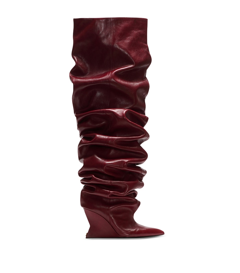 Leather Wedge Over-The-Knee Boots 95 3AR AUBERGINE Image 1