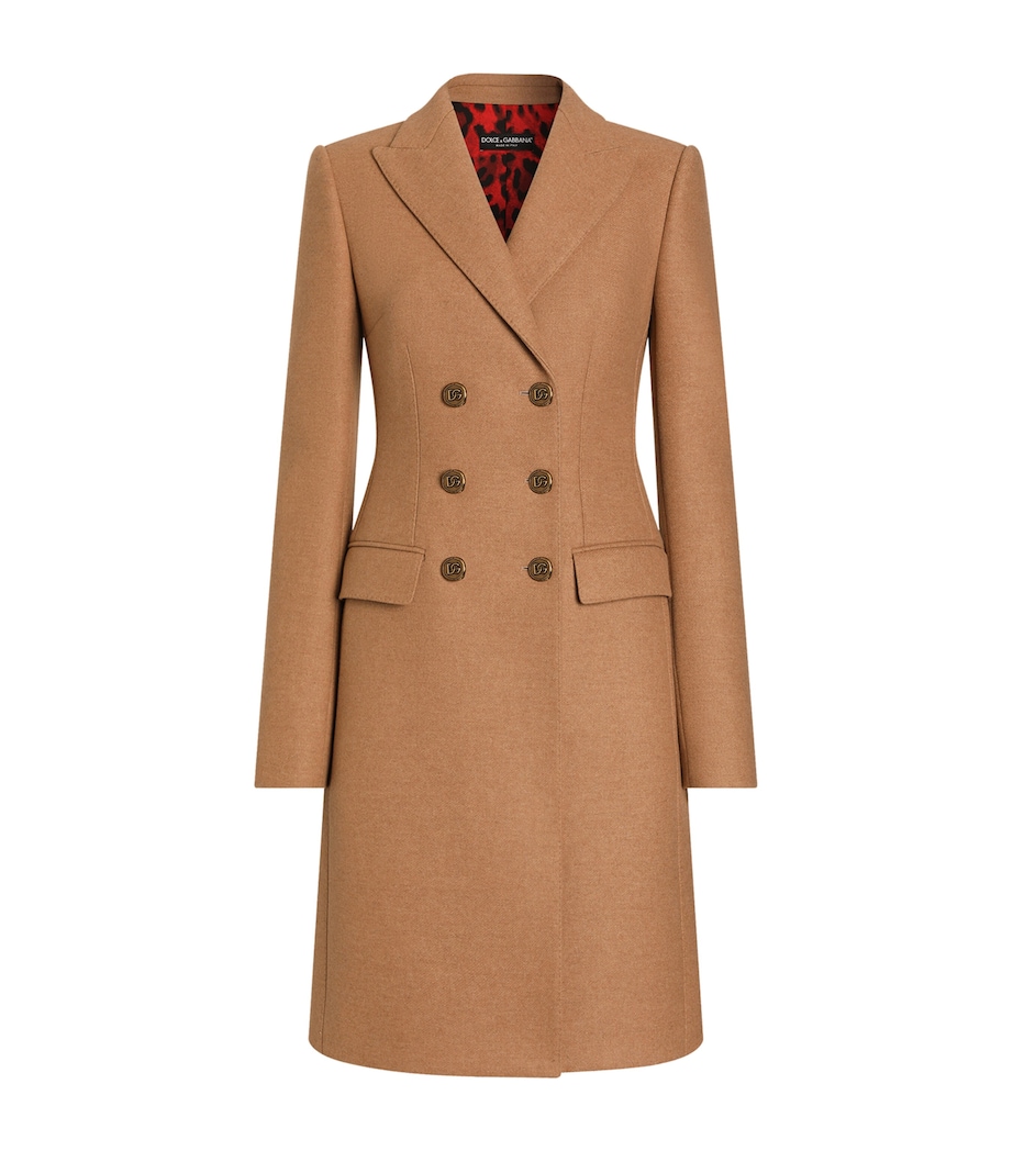 Dolce&Gabbana Womens Wool Double-Breasted Coat Sand Image 1